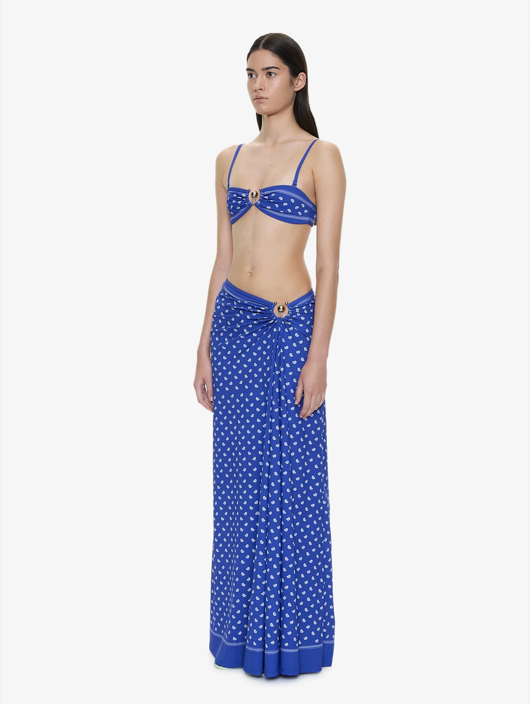 Bandana Ruched Orbit Skirt in Indigo