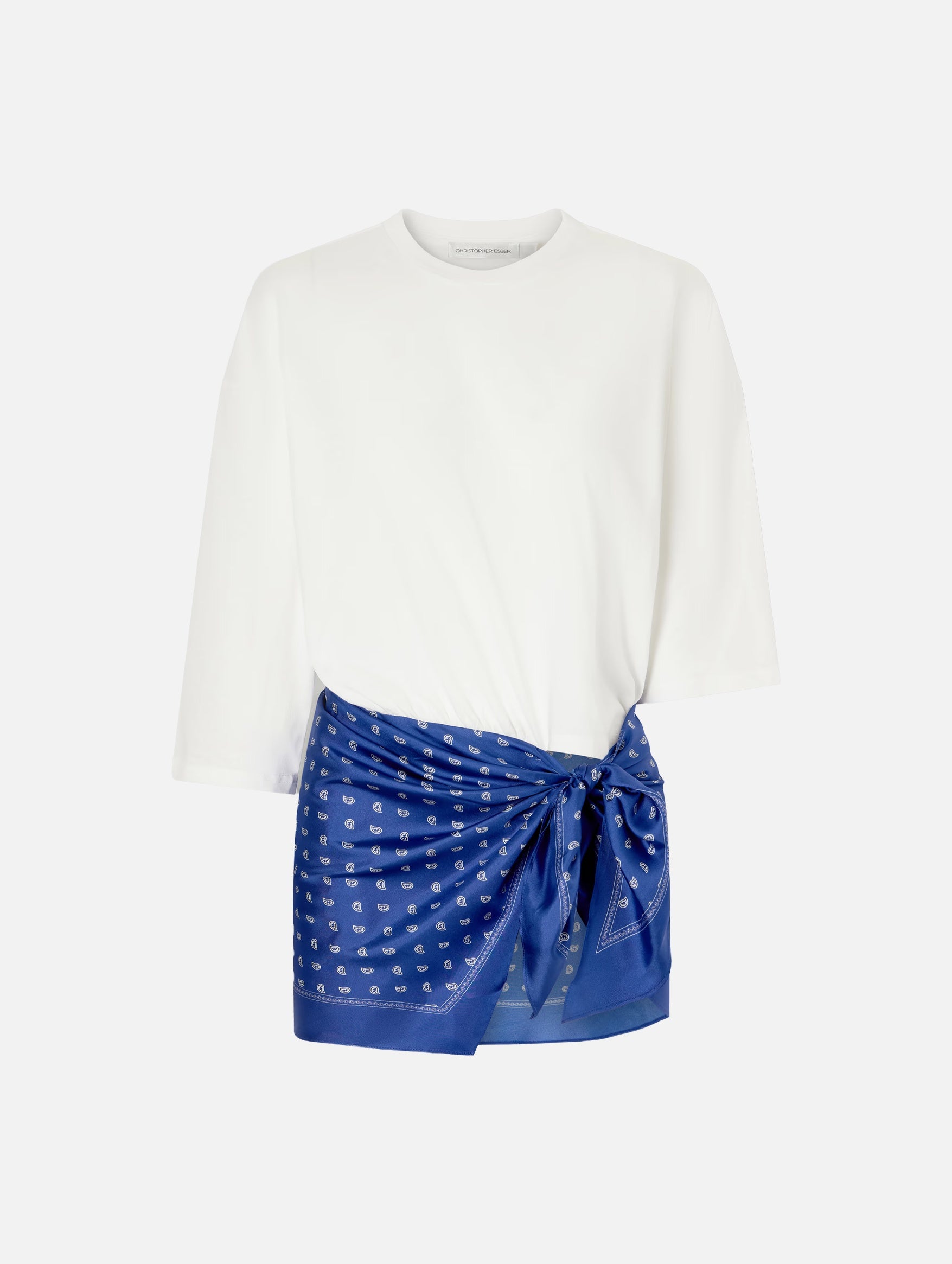 Bandana Scarf Pareo Tee in White And Indigo