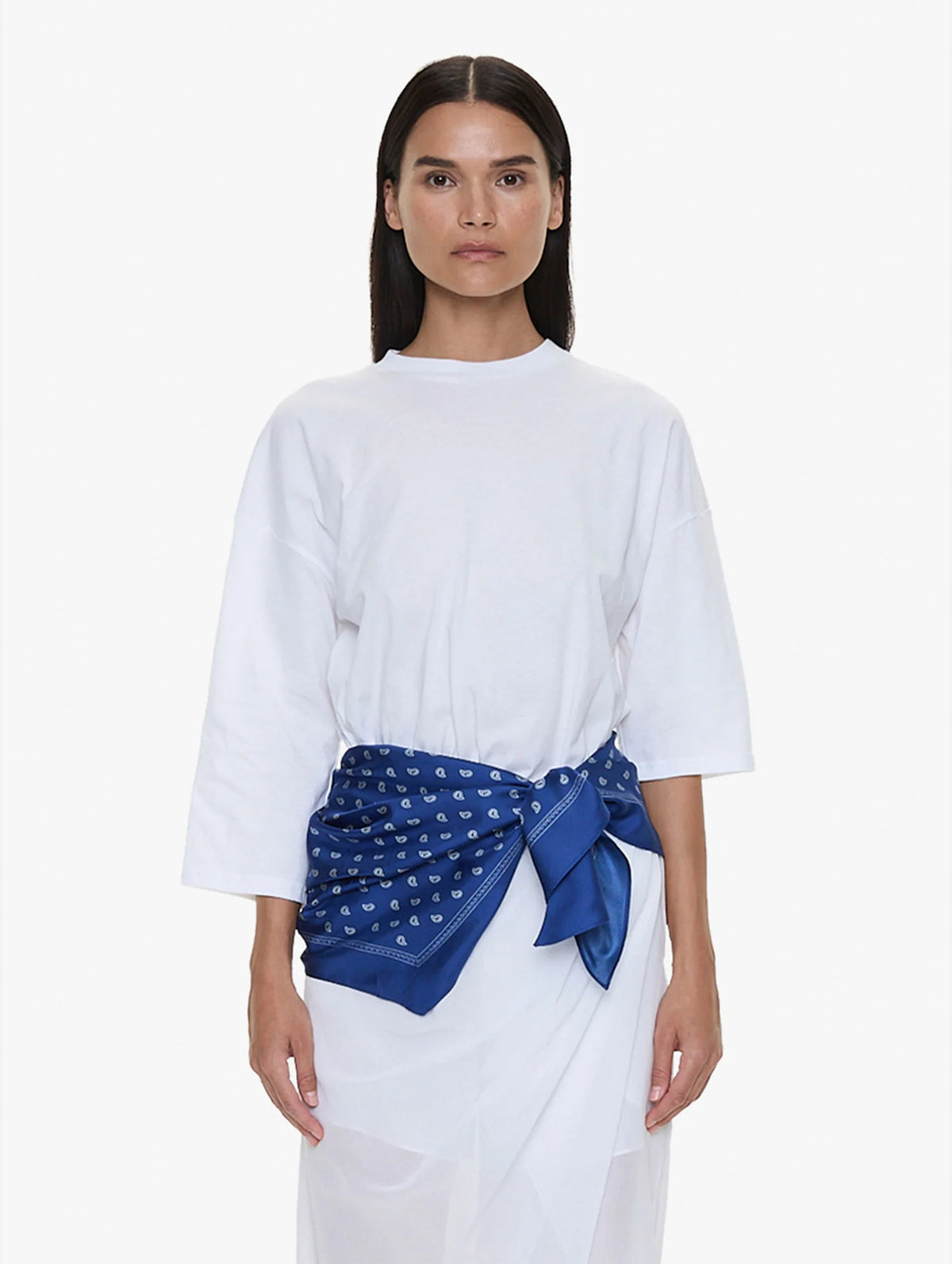 Bandana Scarf Pareo Tee in White And Indigo