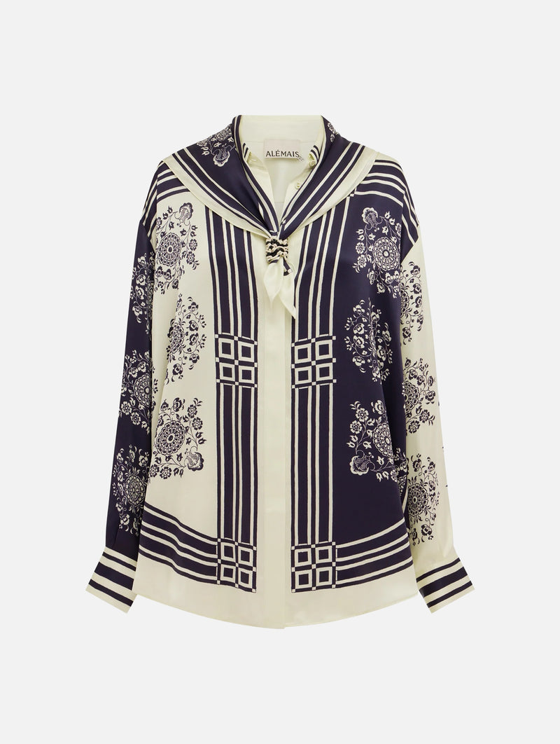 Banderra Scarf Silk Shirt in Ink