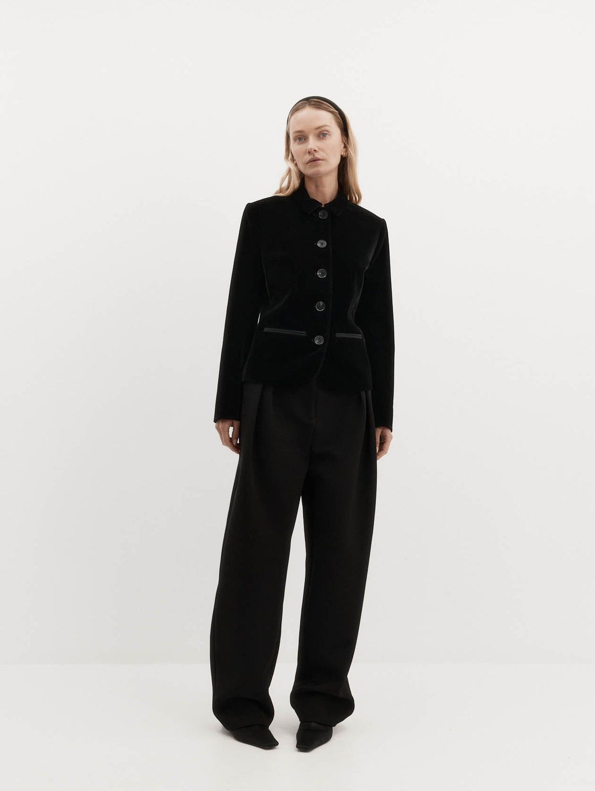 Bardot Blazer in Black Velvet