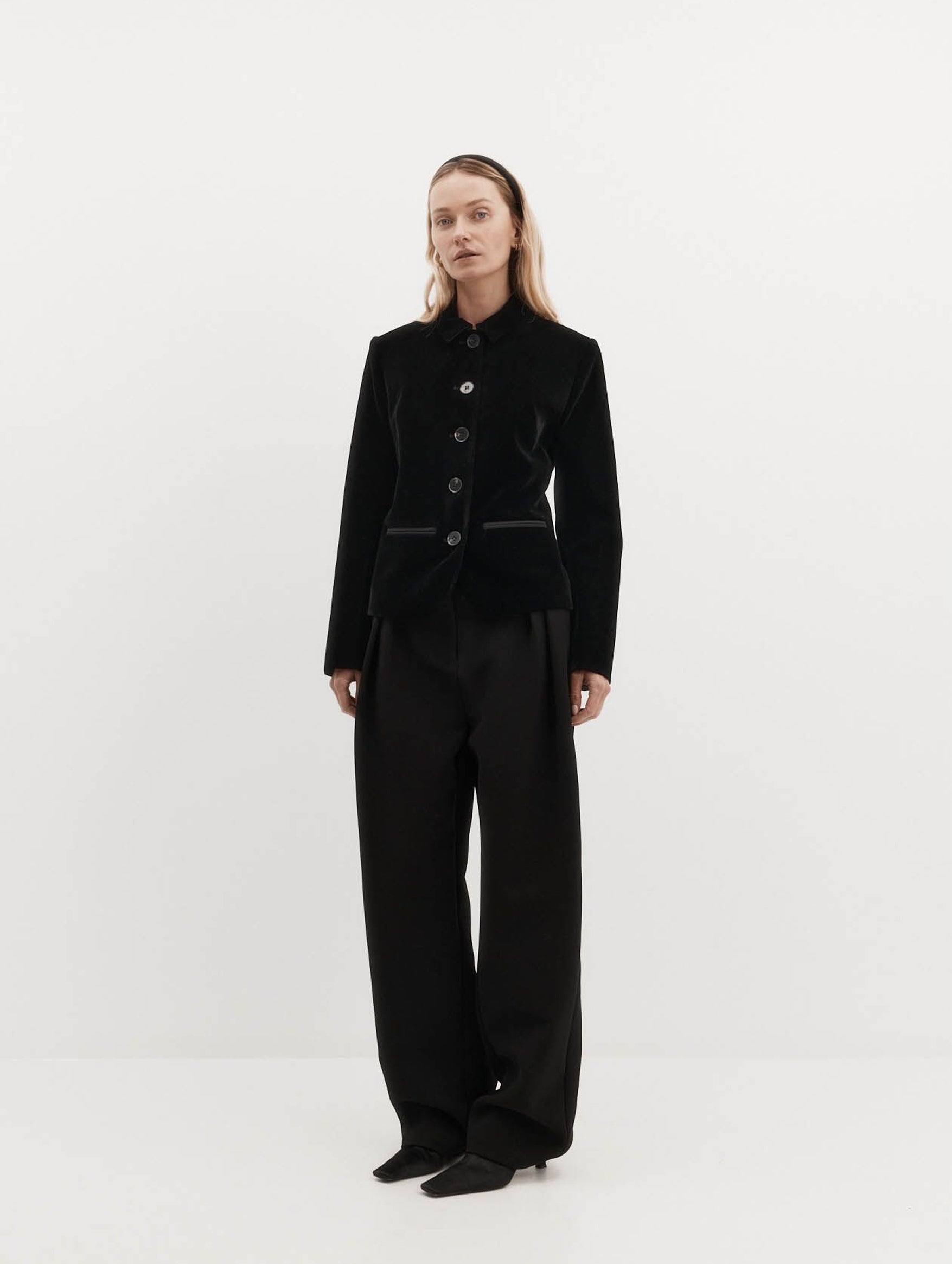 Bardot Blazer in Black Velvet