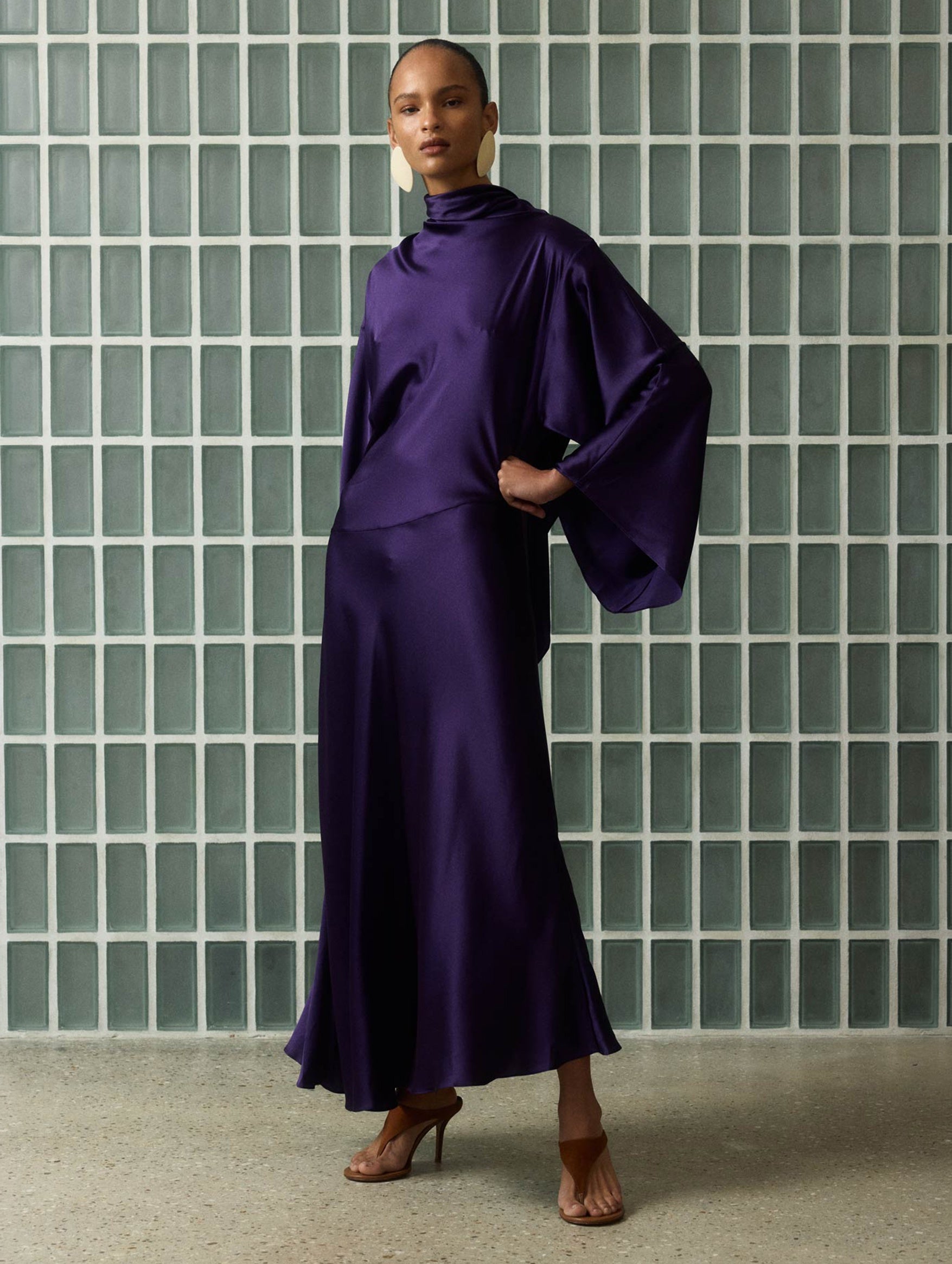 Bayamo Silk Satin Dress in Purple