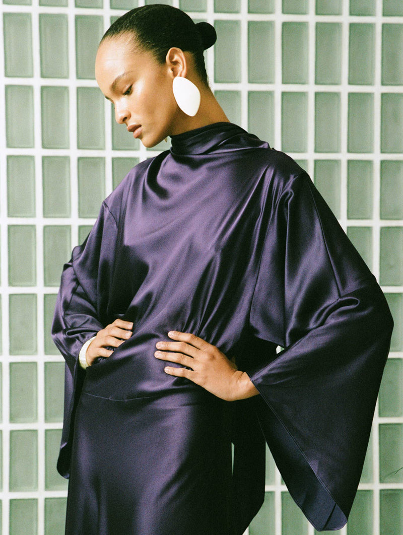 Bayamo Silk Satin Dress in Purple