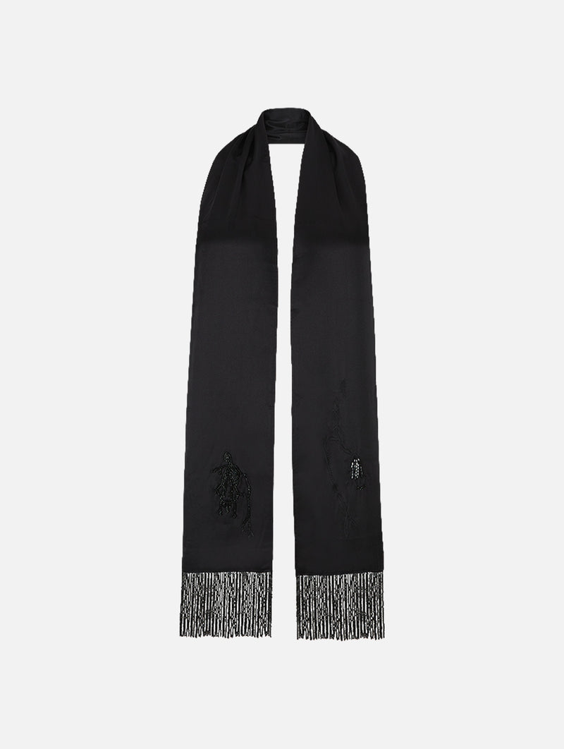 Beaded Scarf in Black Silk