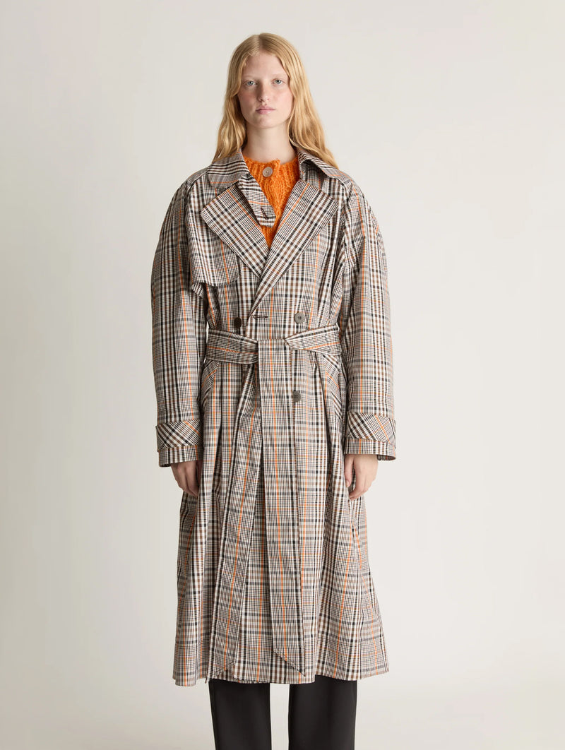 Beaton Check Trench Coat in Charcoal Check