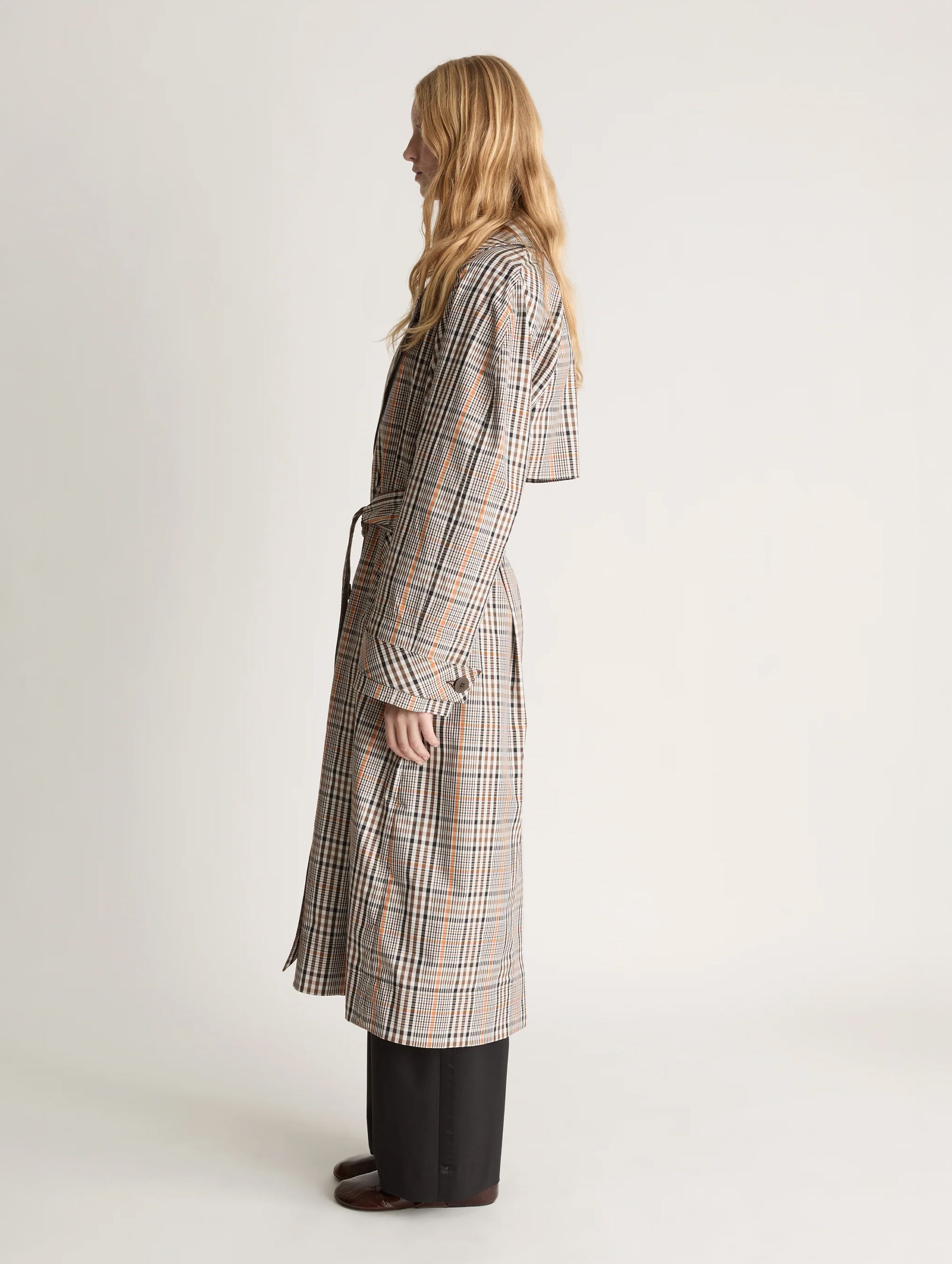 Beaton Check Trench Coat in Charcoal Check