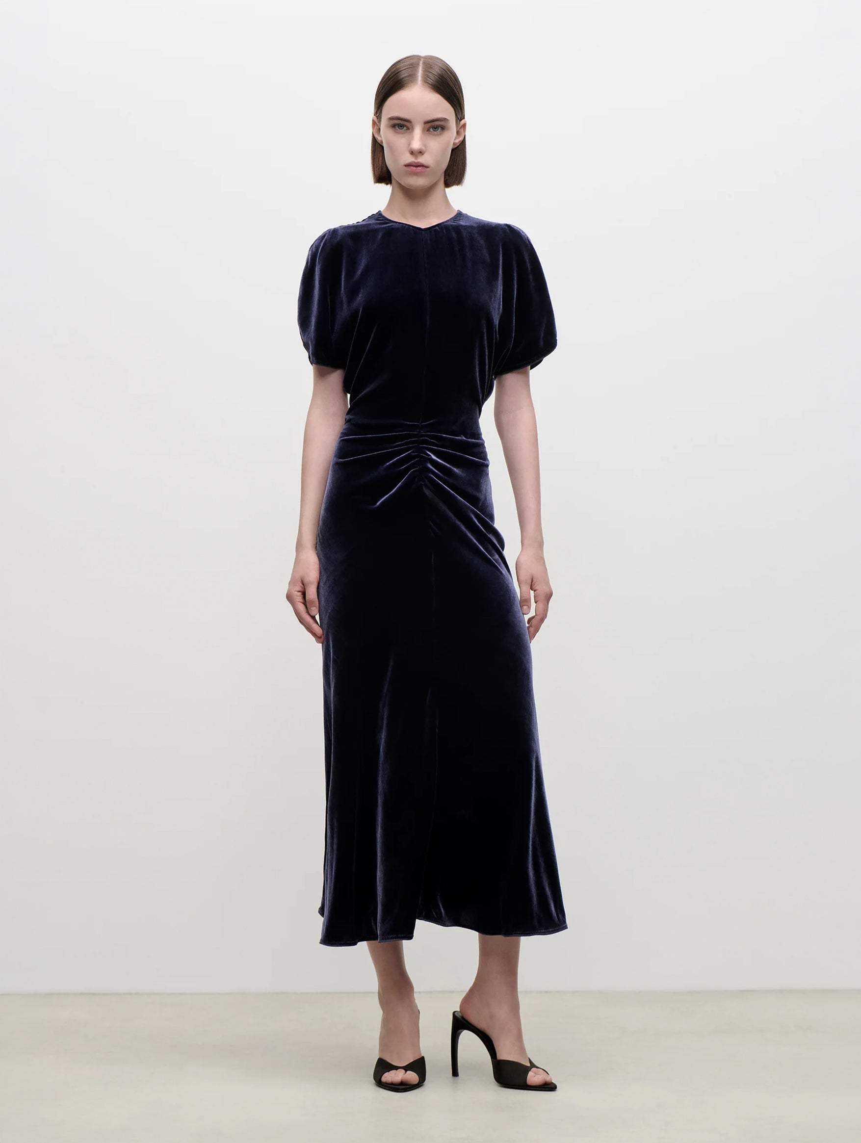 Bela Midi Dress in Navy Velvet