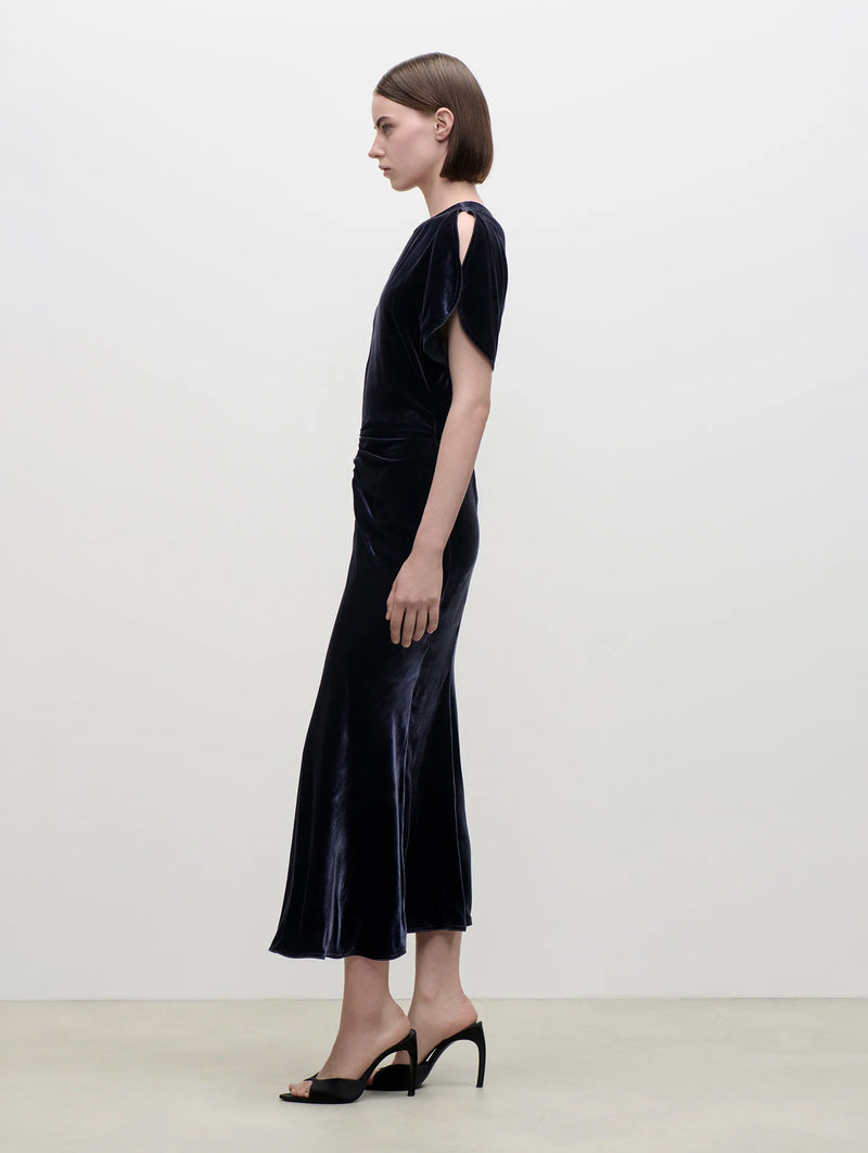 Bela Midi Dress in Navy Velvet