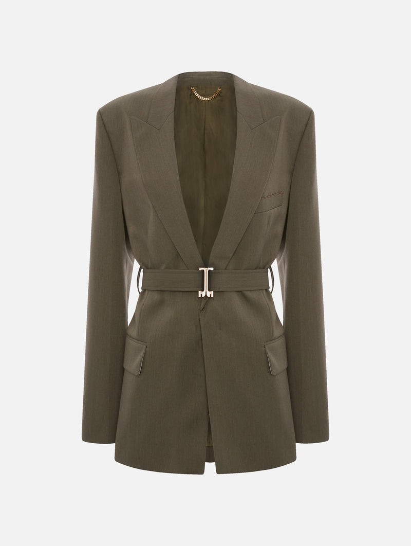 Belted Tailored Jacket in Sage Melange