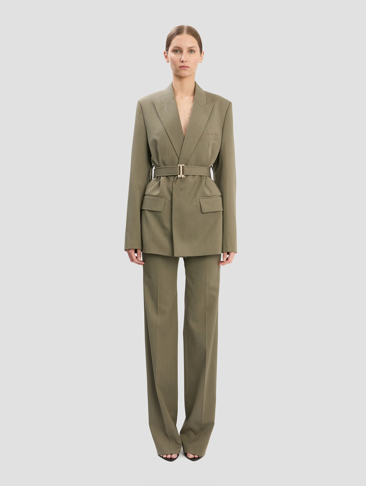 Belted Tailored Jacket in Sage Melange