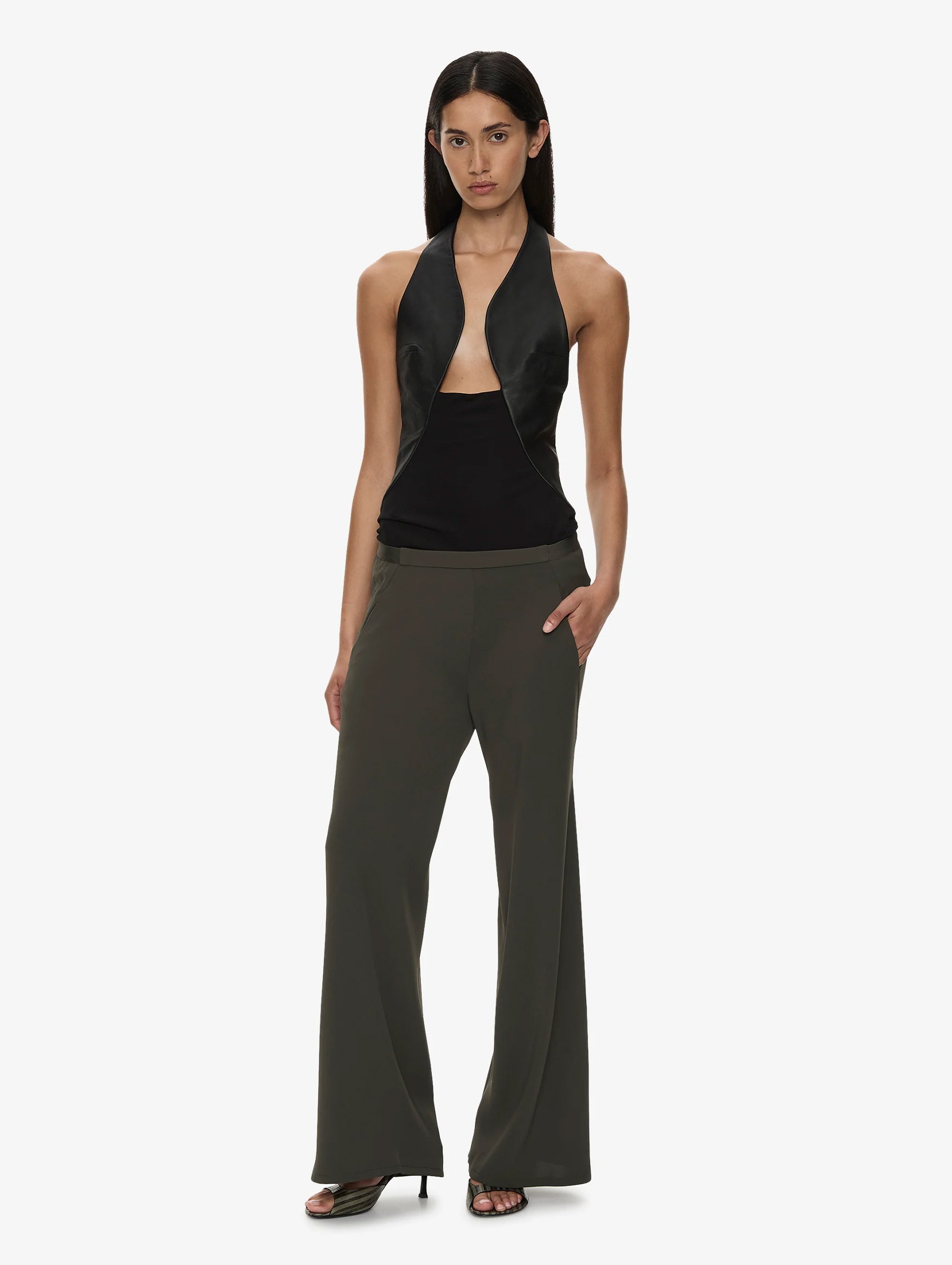 Bias Crepe Trouser in Kombu Green