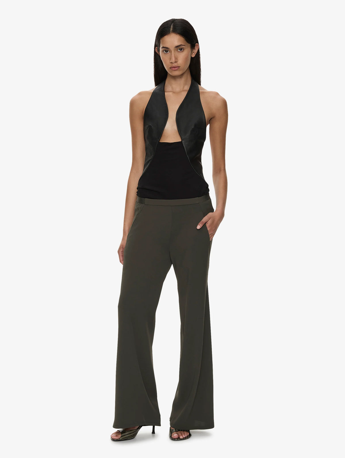 Bias Crepe Trouser in Kombu Green