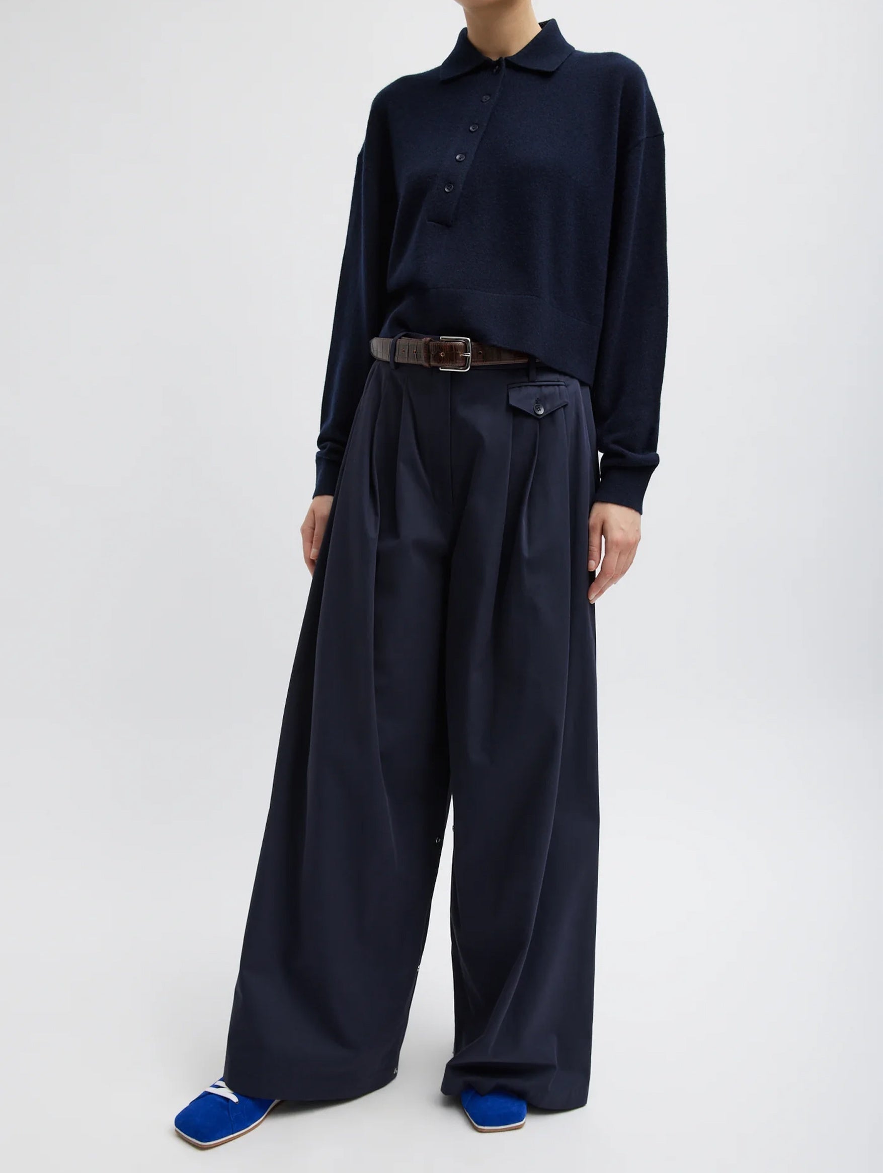 Bio Twill Triple Pleat Pant in Dark Navy