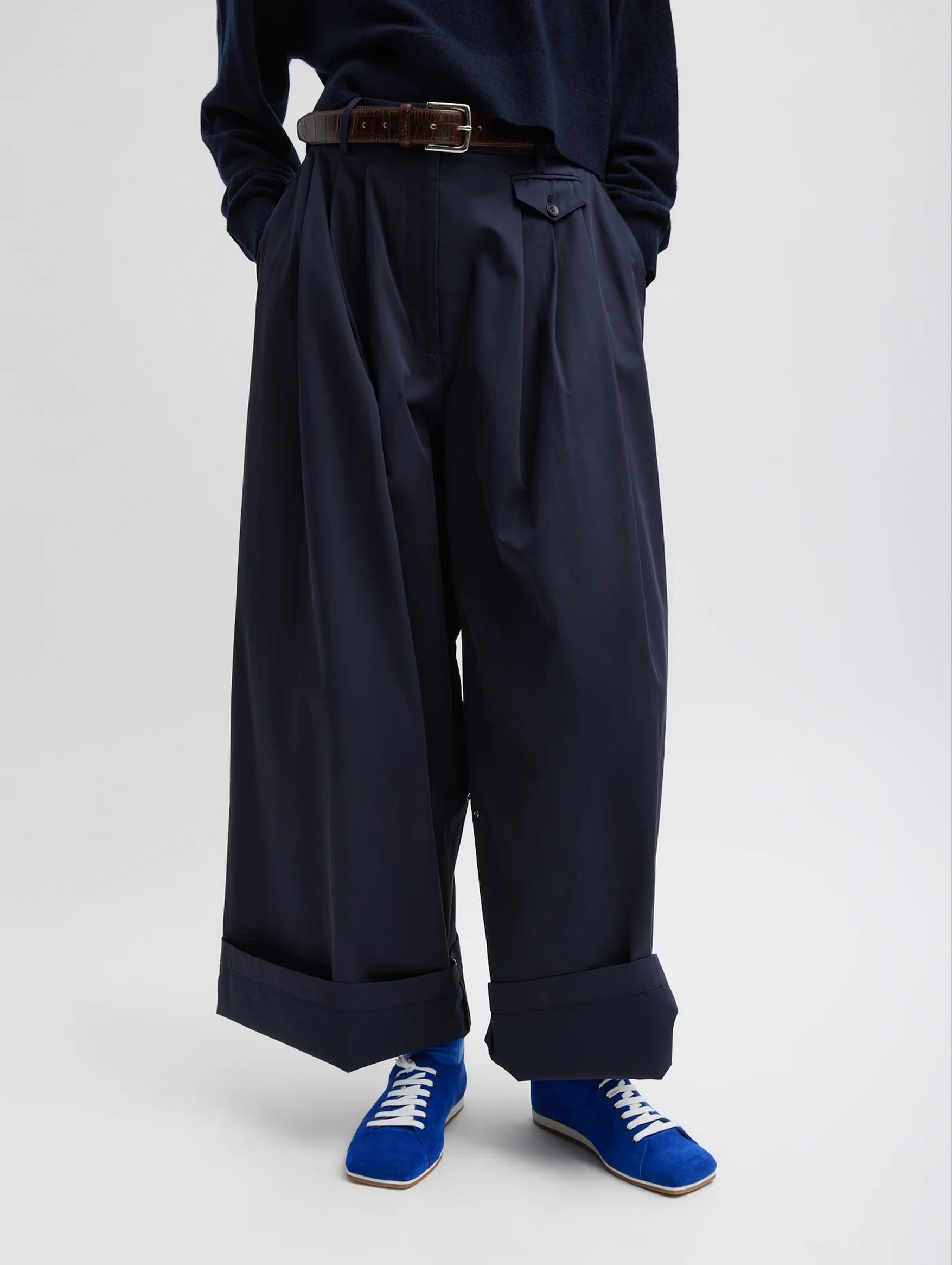 Bio Twill Triple Pleat Pant in Dark Navy