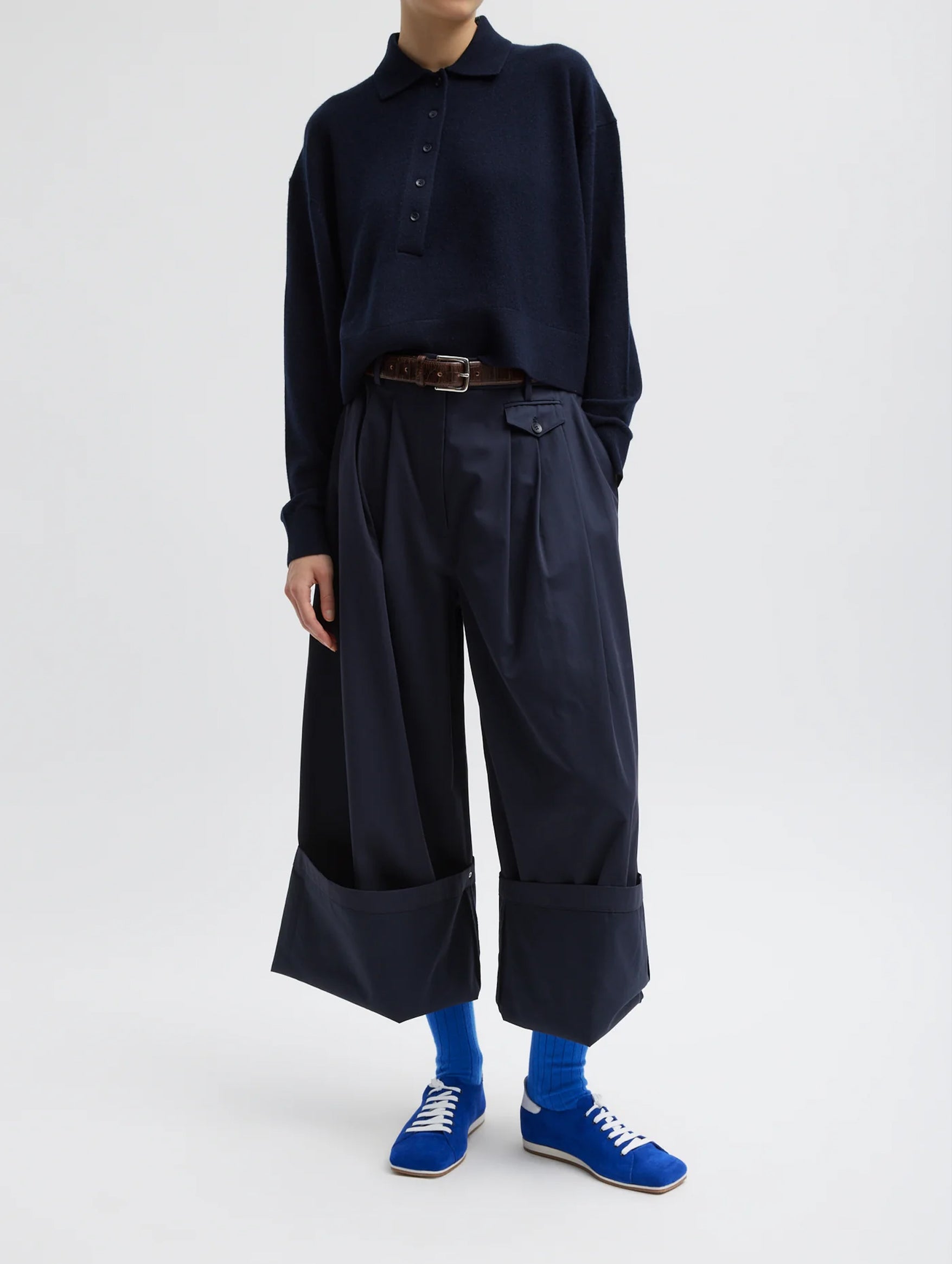 Bio Twill Triple Pleat Pant in Dark Navy