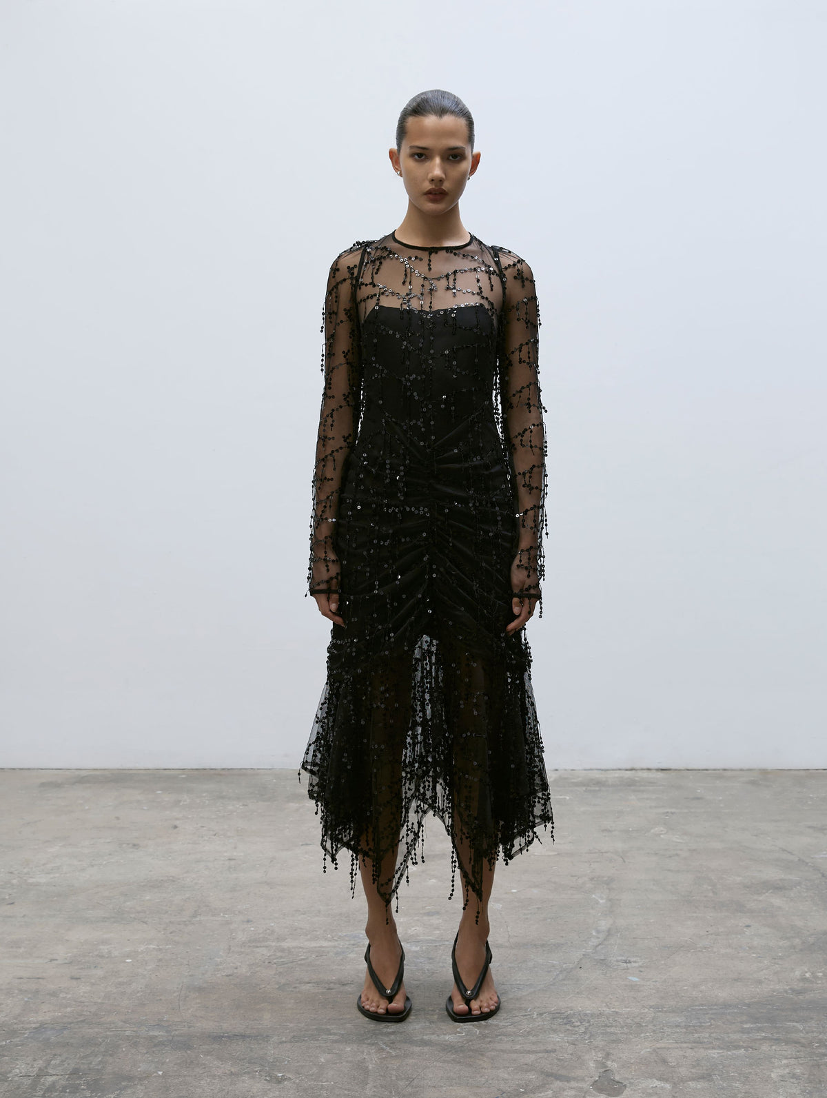 Bianca Sequin Fringe Dress in Black