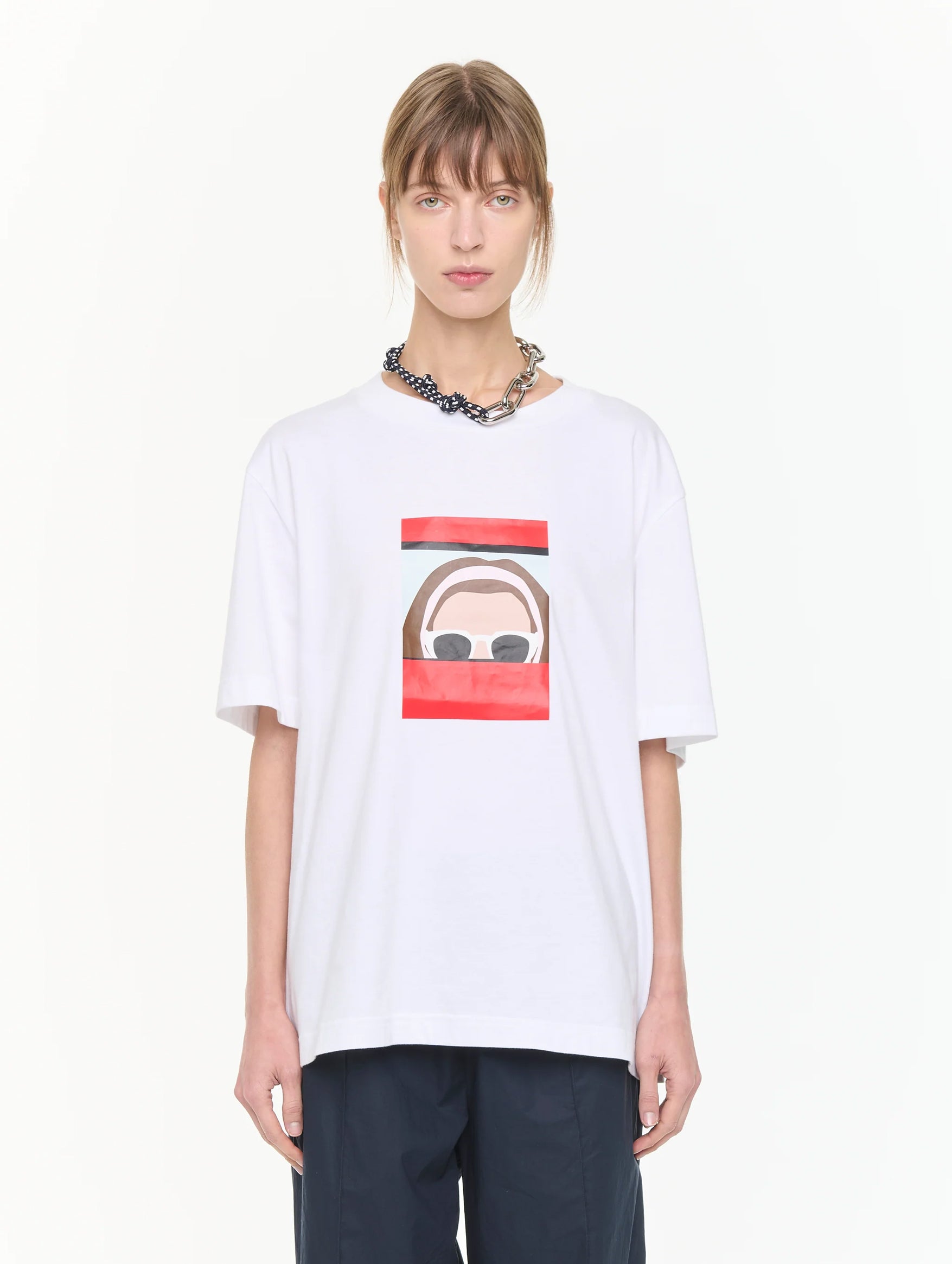 Knotted Cord and Chain Necklace in Blue & White