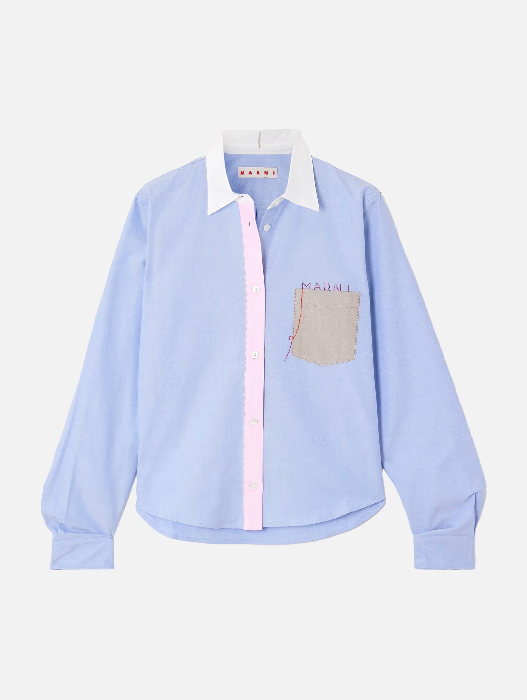 Embroidered Cotton Oxford Shirt in Light Blue