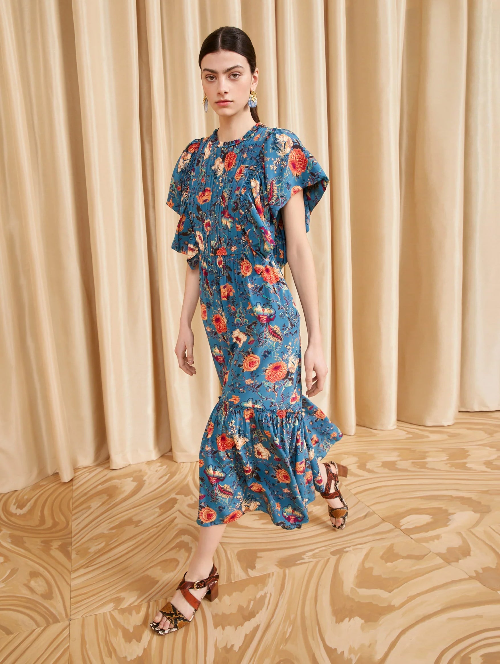 Ilaria Silk Dress in Bluette Floral