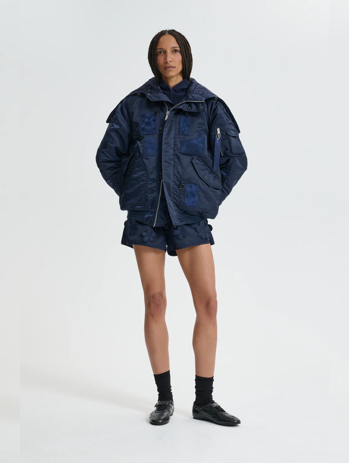 Cecilie Bahnsen X Alpha Ma-1 Laser Cut Bomber In Navy