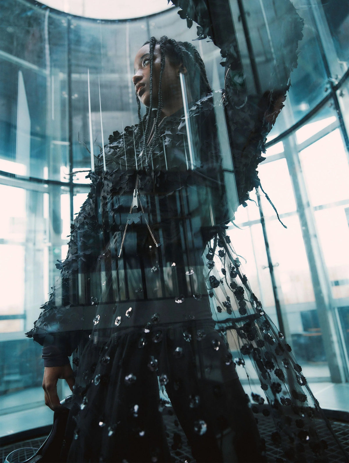 Cecilie Bahnsen X Alpha Ma-1 Laser Cut Bomber In Navy