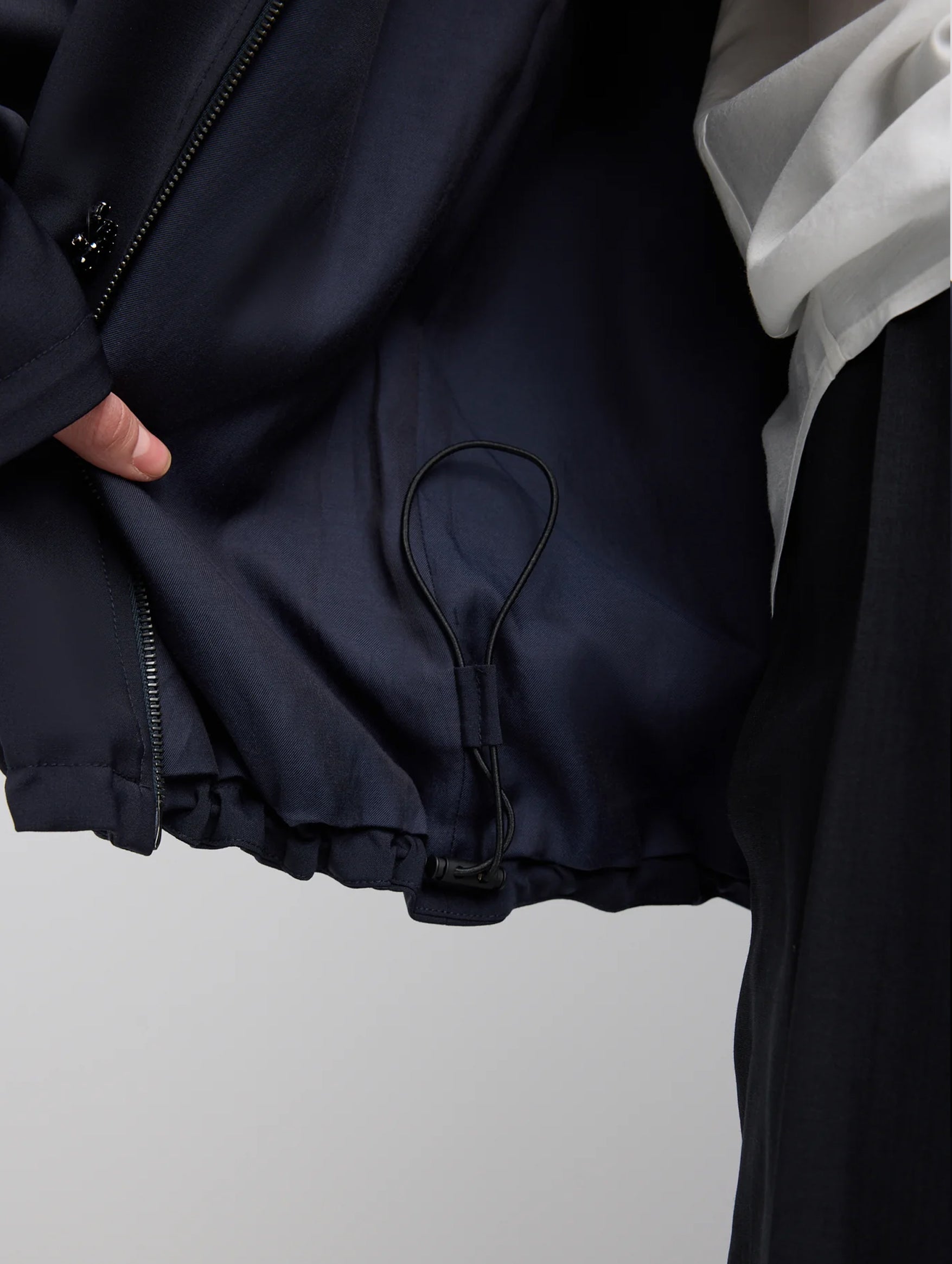 Tropical Wool Beaded Bomber in Navy