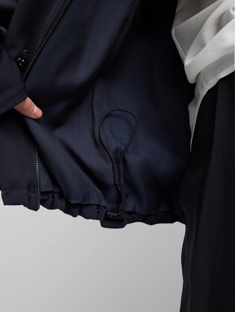 Tropical Wool Beaded Bomber in Navy