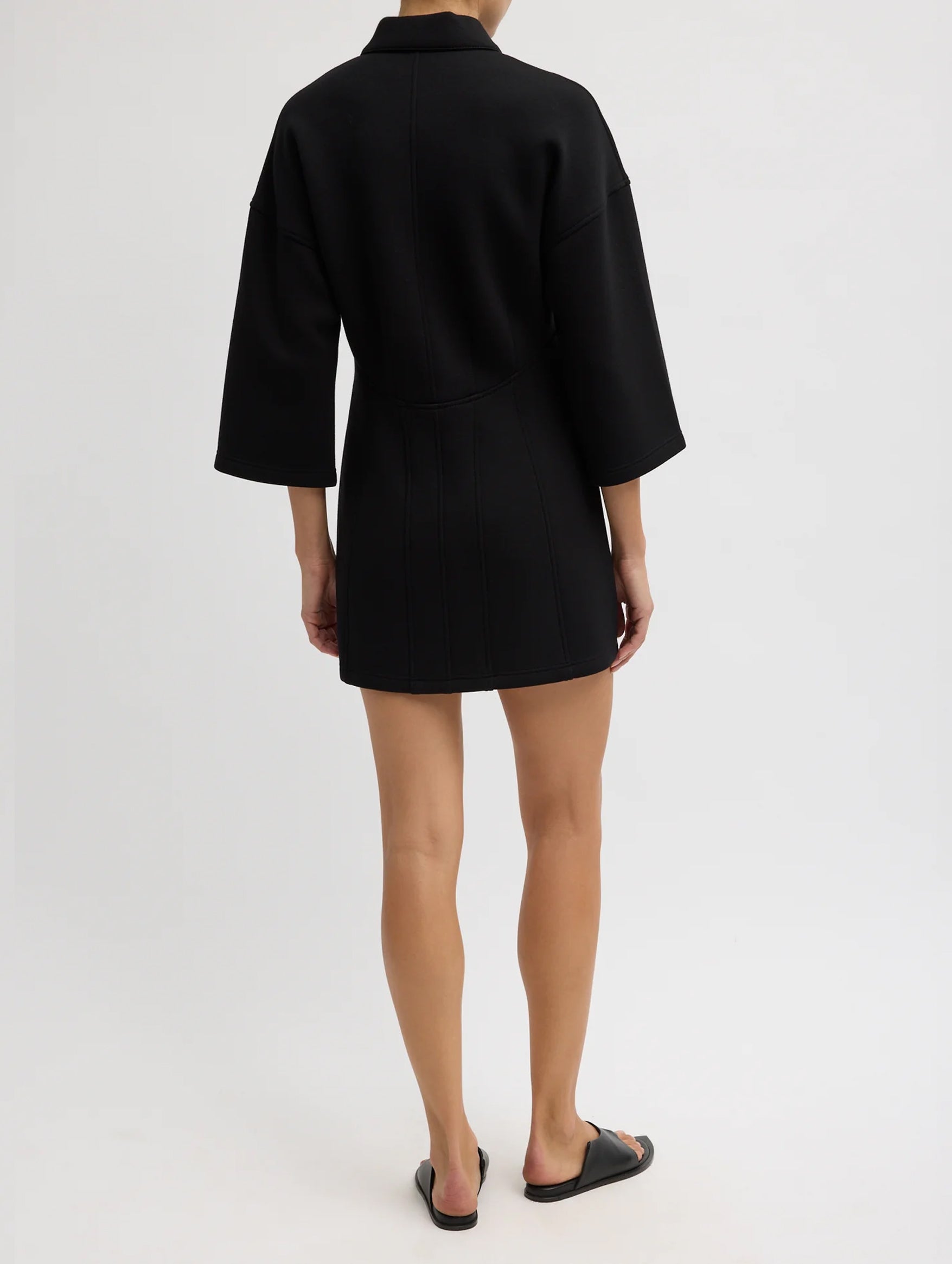 Bonded Viscose Zip Front Short Sleeve Slim Tunic in Black