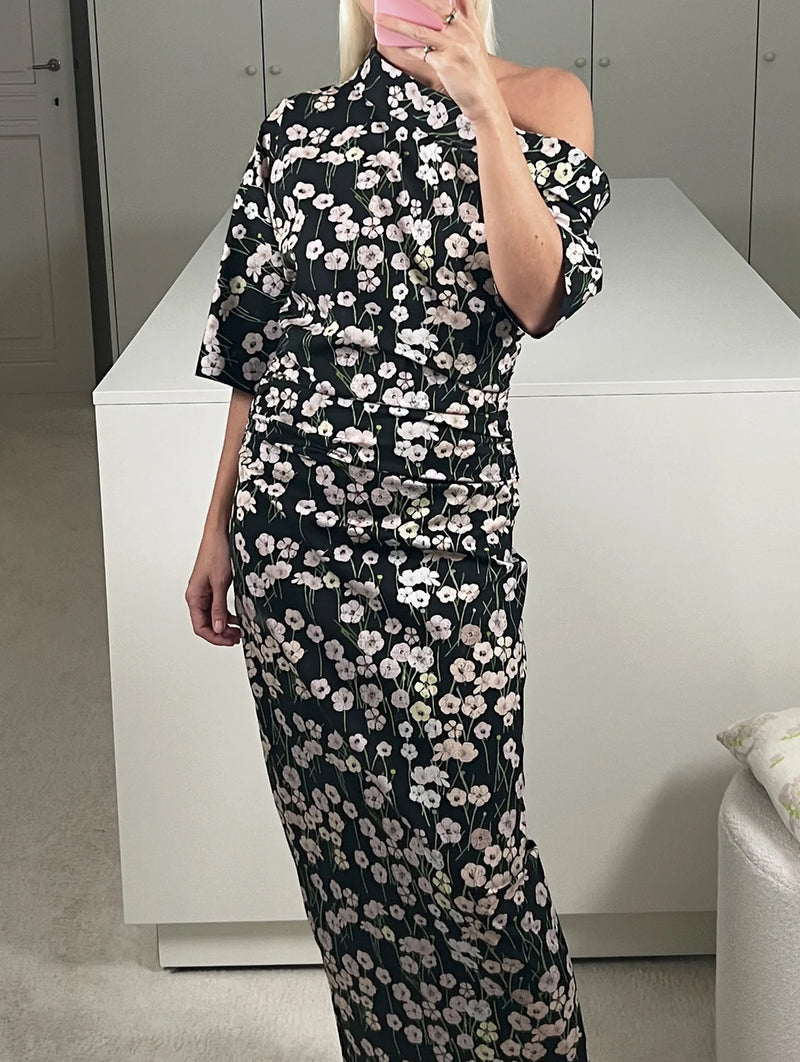 Bowery Dress in Black Buttercups