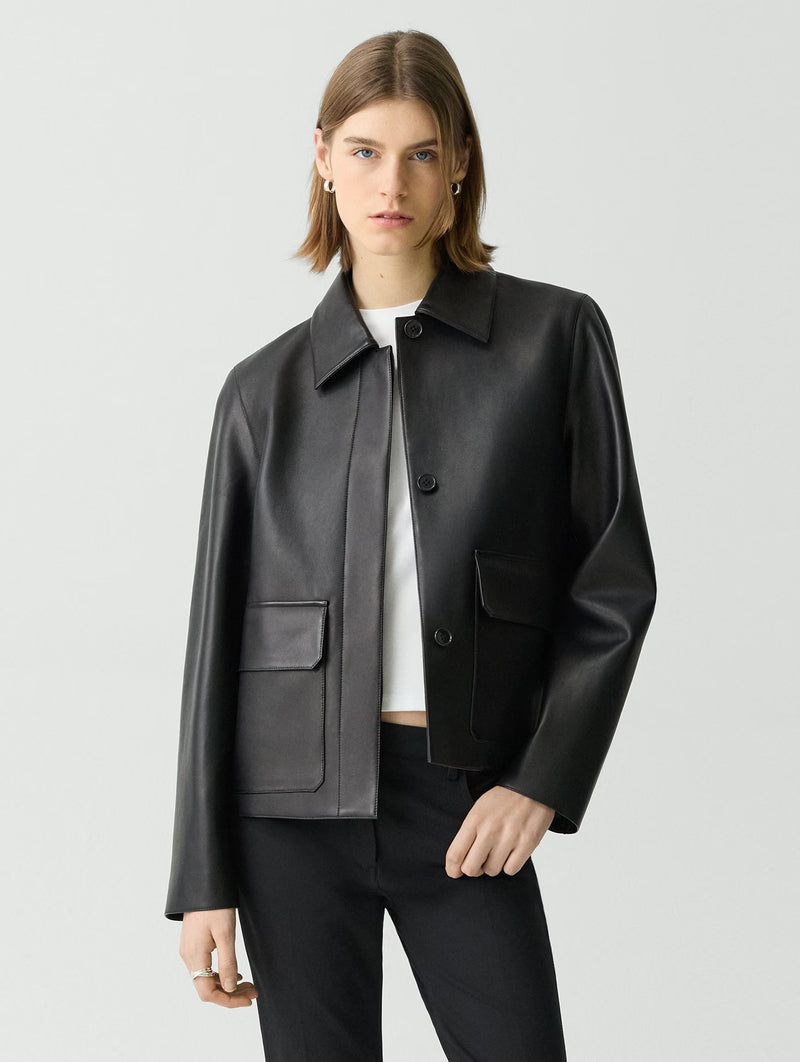 Boxy Leather Jacket in Black