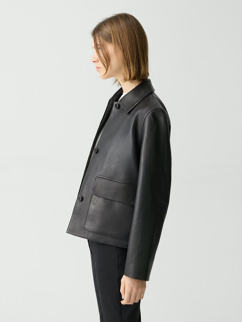 Boxy Leather Jacket in Black