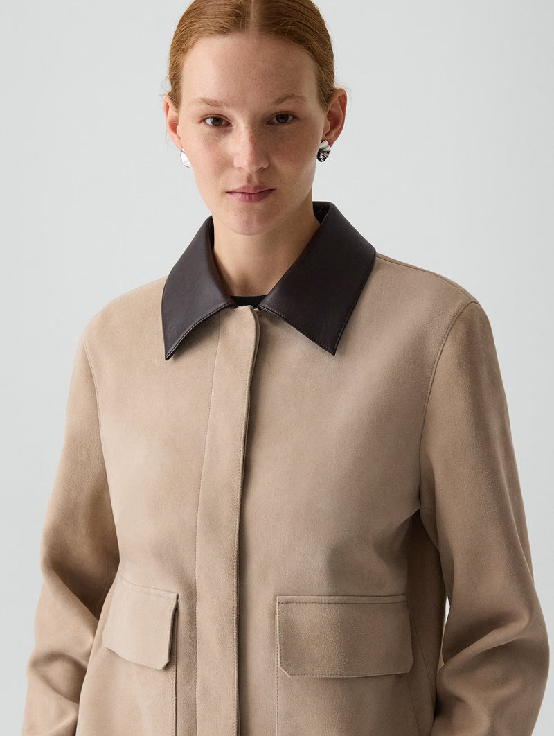 Boxy Patch Pocket Jacket in Suede Tan