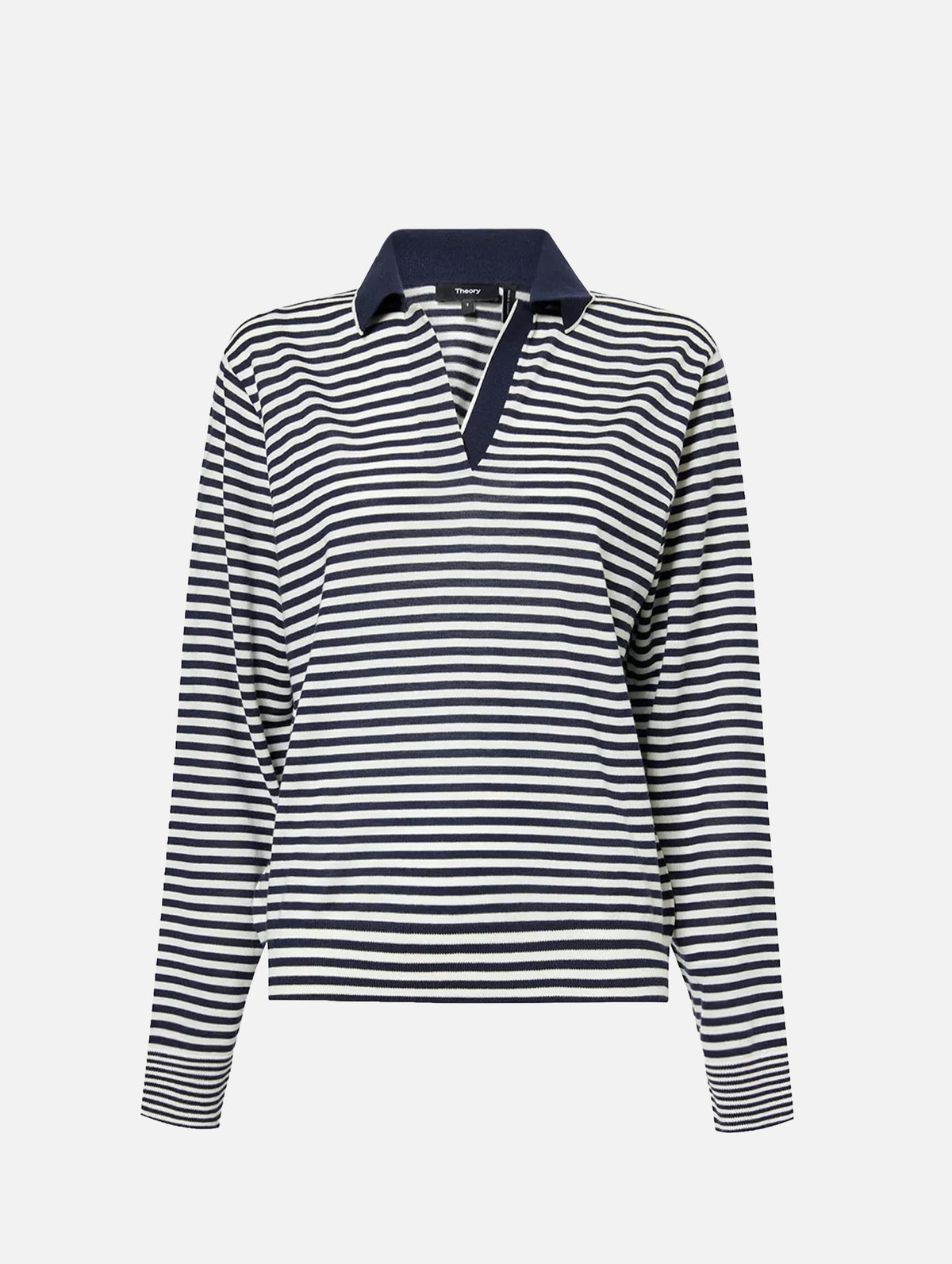 Boy Merino Polo in Deep Navy Stripe