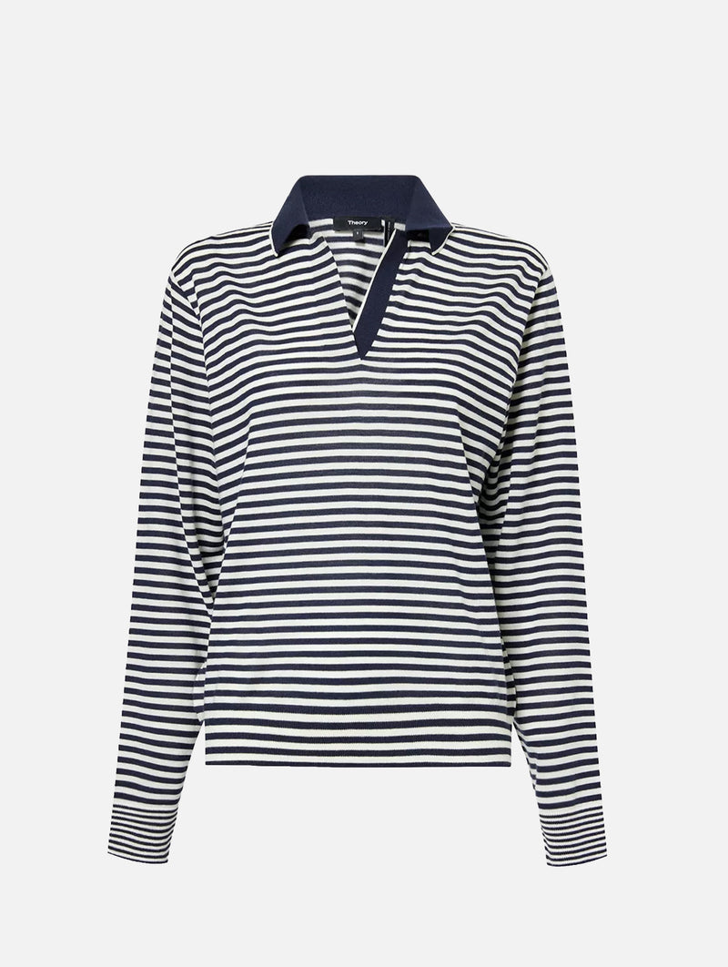 Boy Merino Polo in Deep Navy Stripe