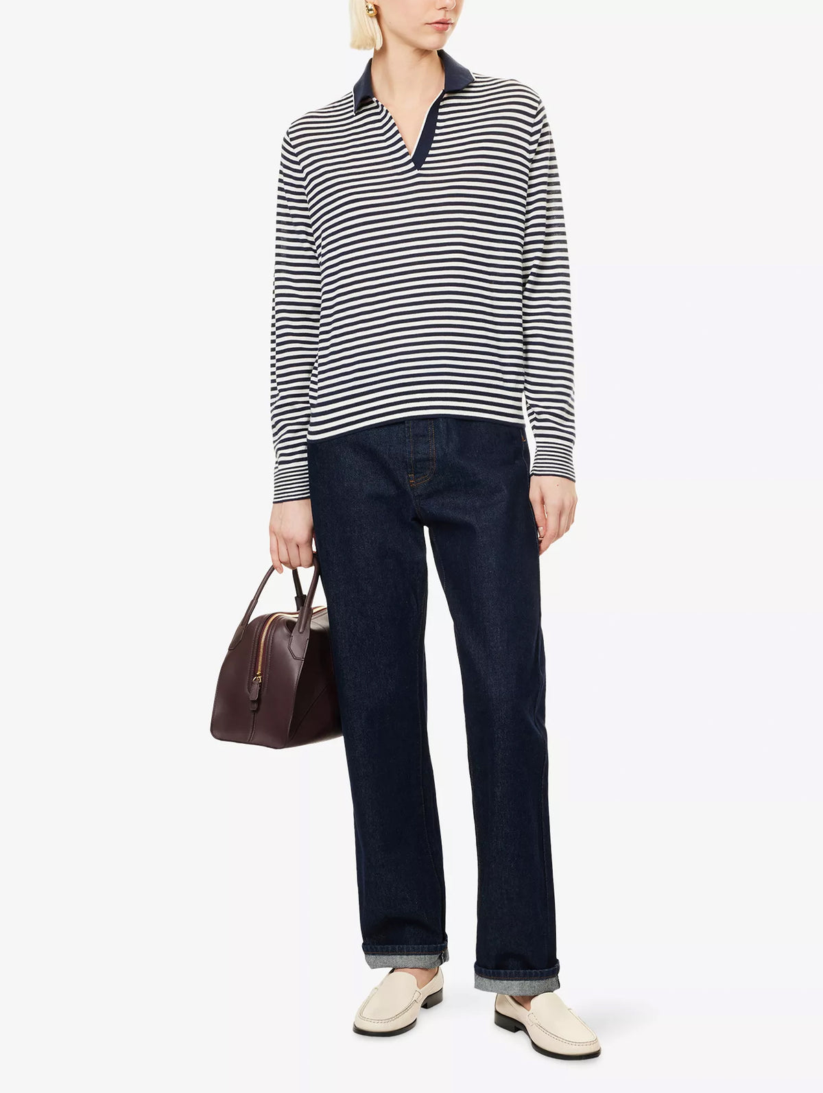 Boy Merino Polo in Deep Navy Stripe