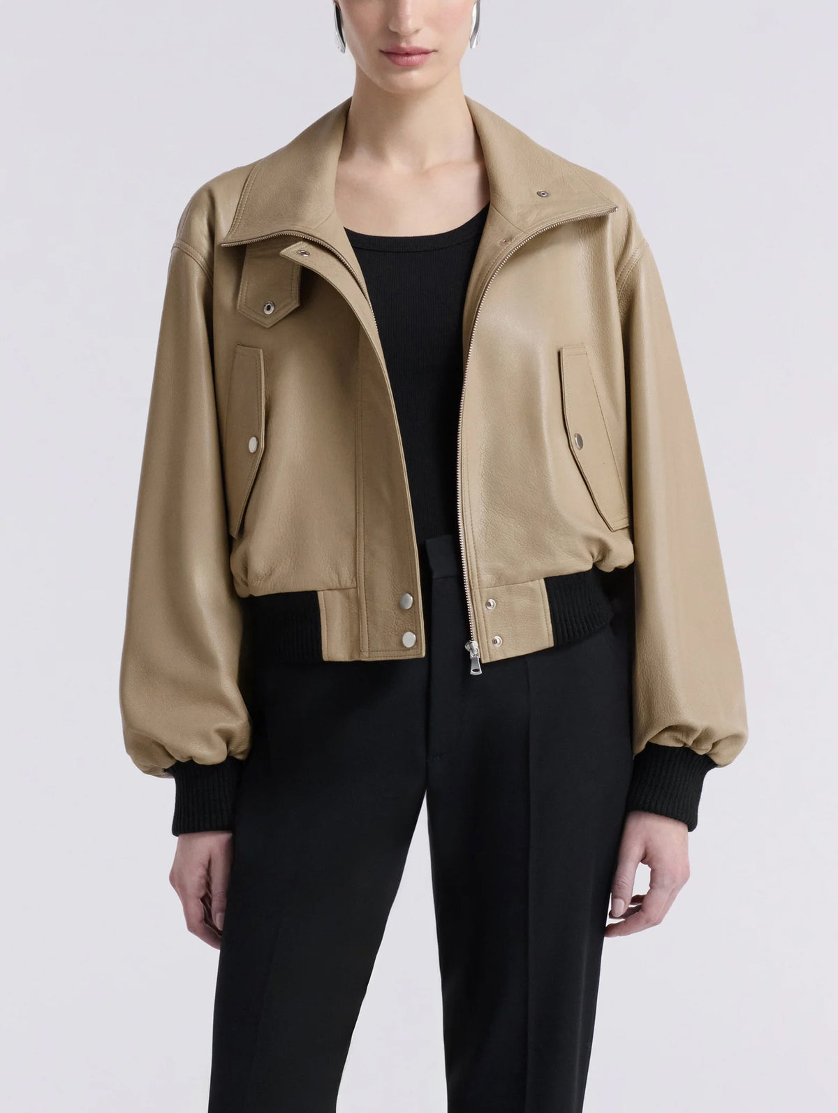 Briar Leather Bomber Jacket in Cashew