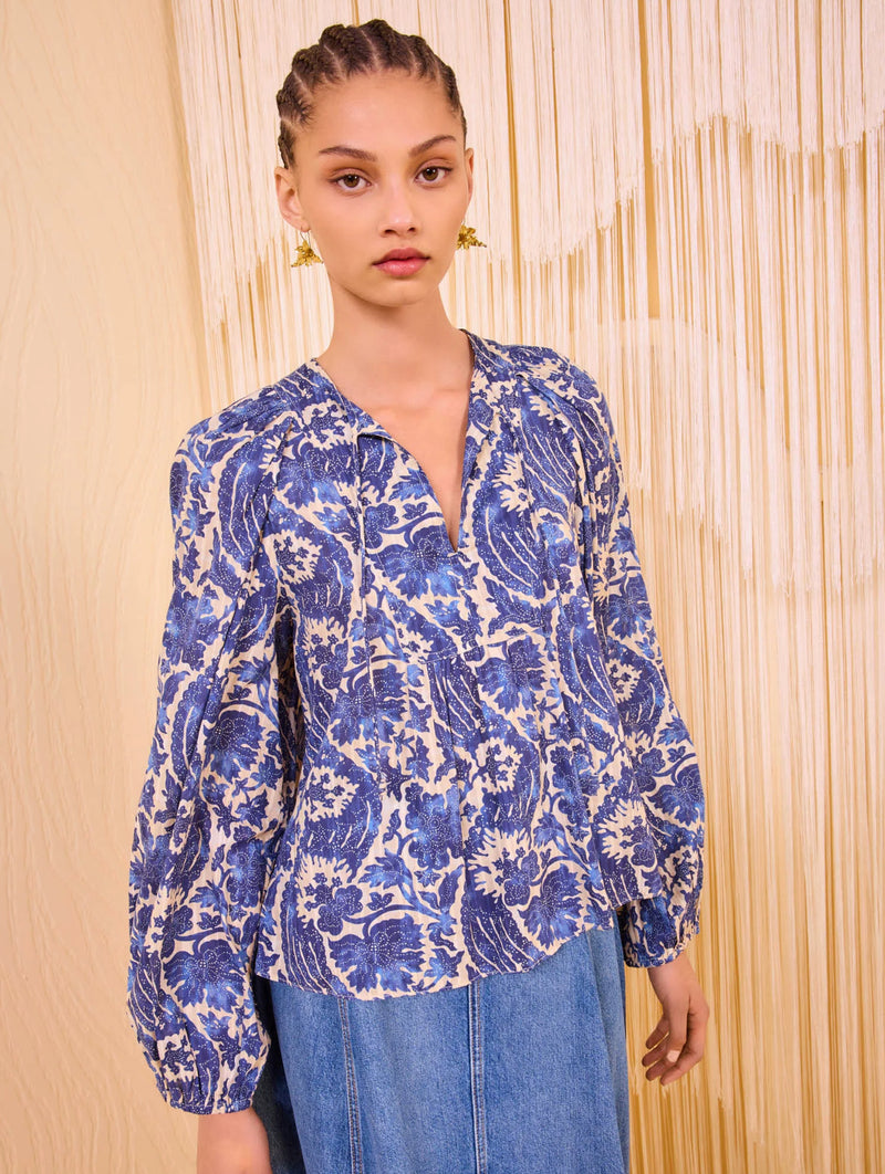 Brea Long Sleeve Blouse in Ocean