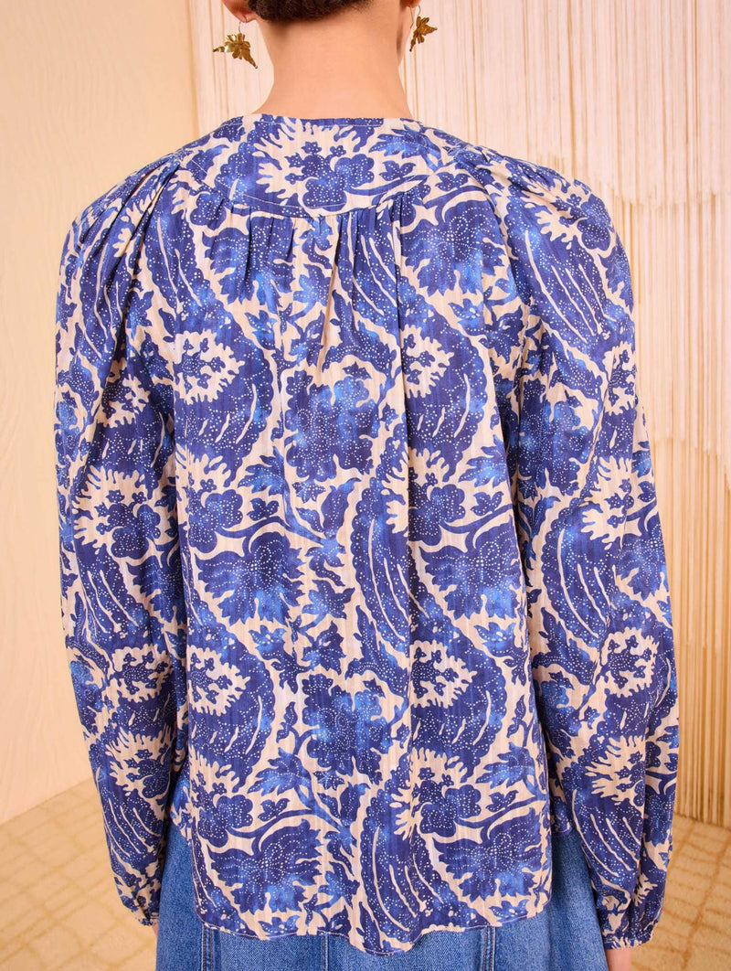 Brea Long Sleeve Blouse in Ocean