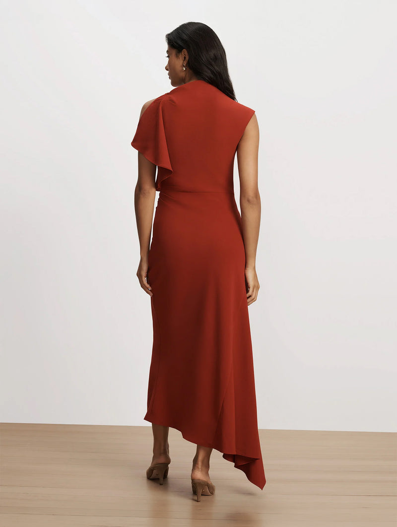 Brett Asymmetric Midi Dress in Cardinal Red