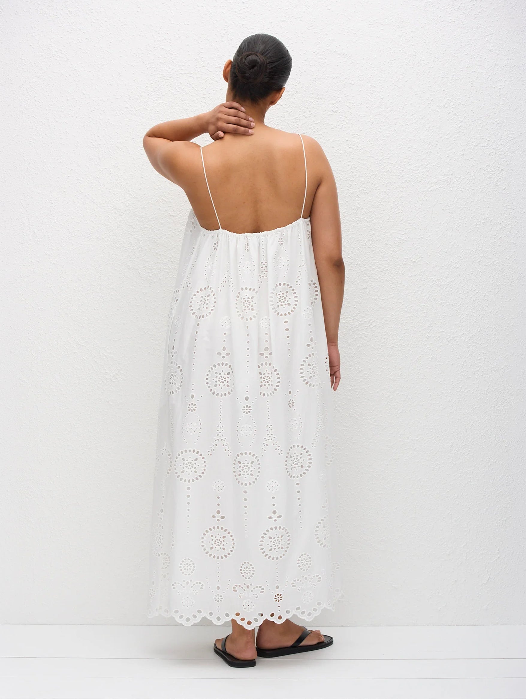 Broderie Cami Midi Dress in White