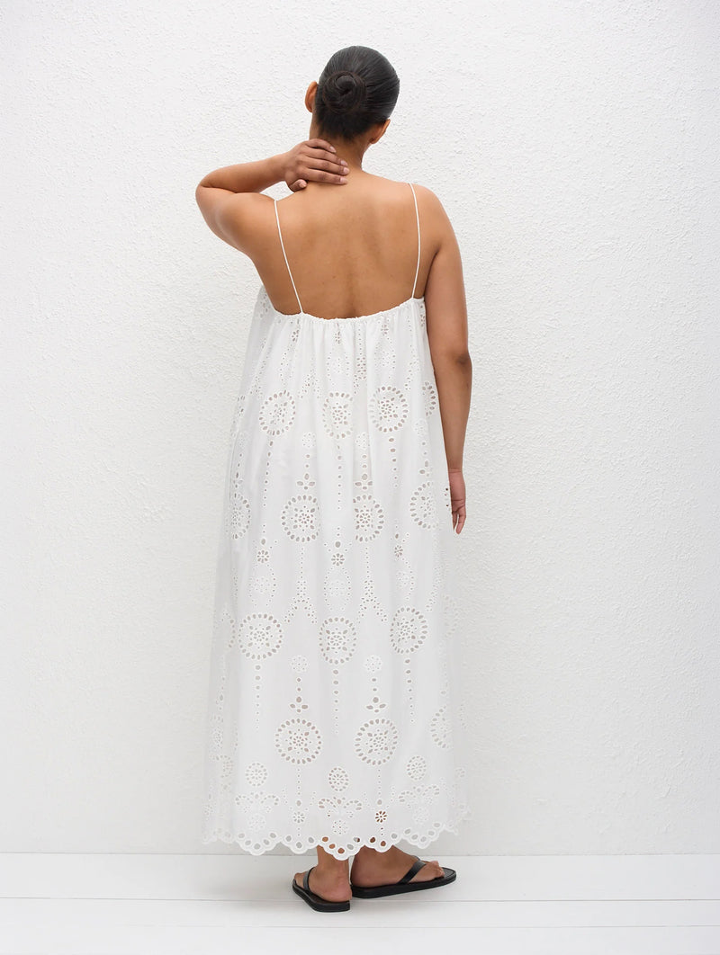 Broderie Cami Midi Dress in White