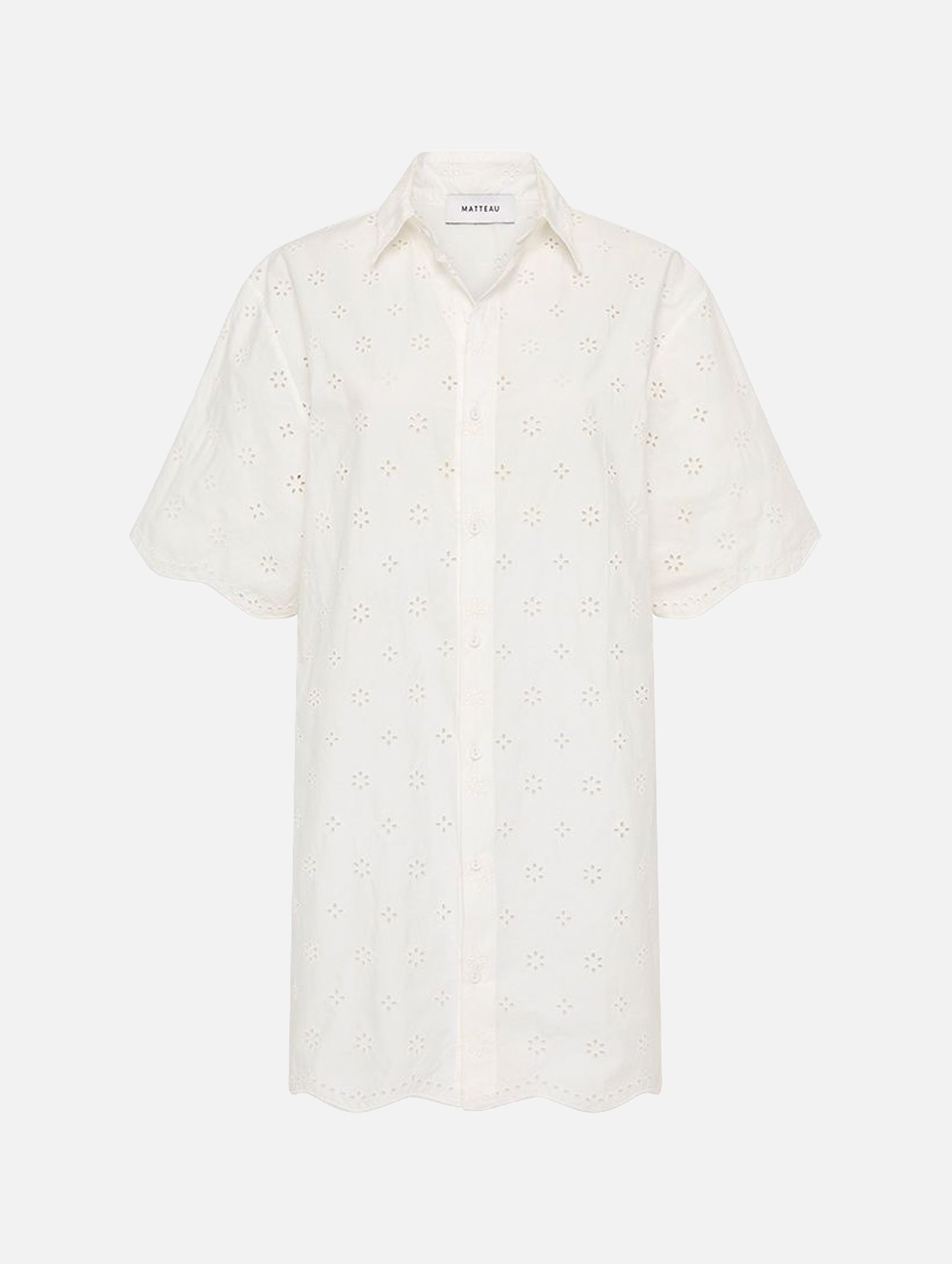 Broderie Mini Shirt Dress in White