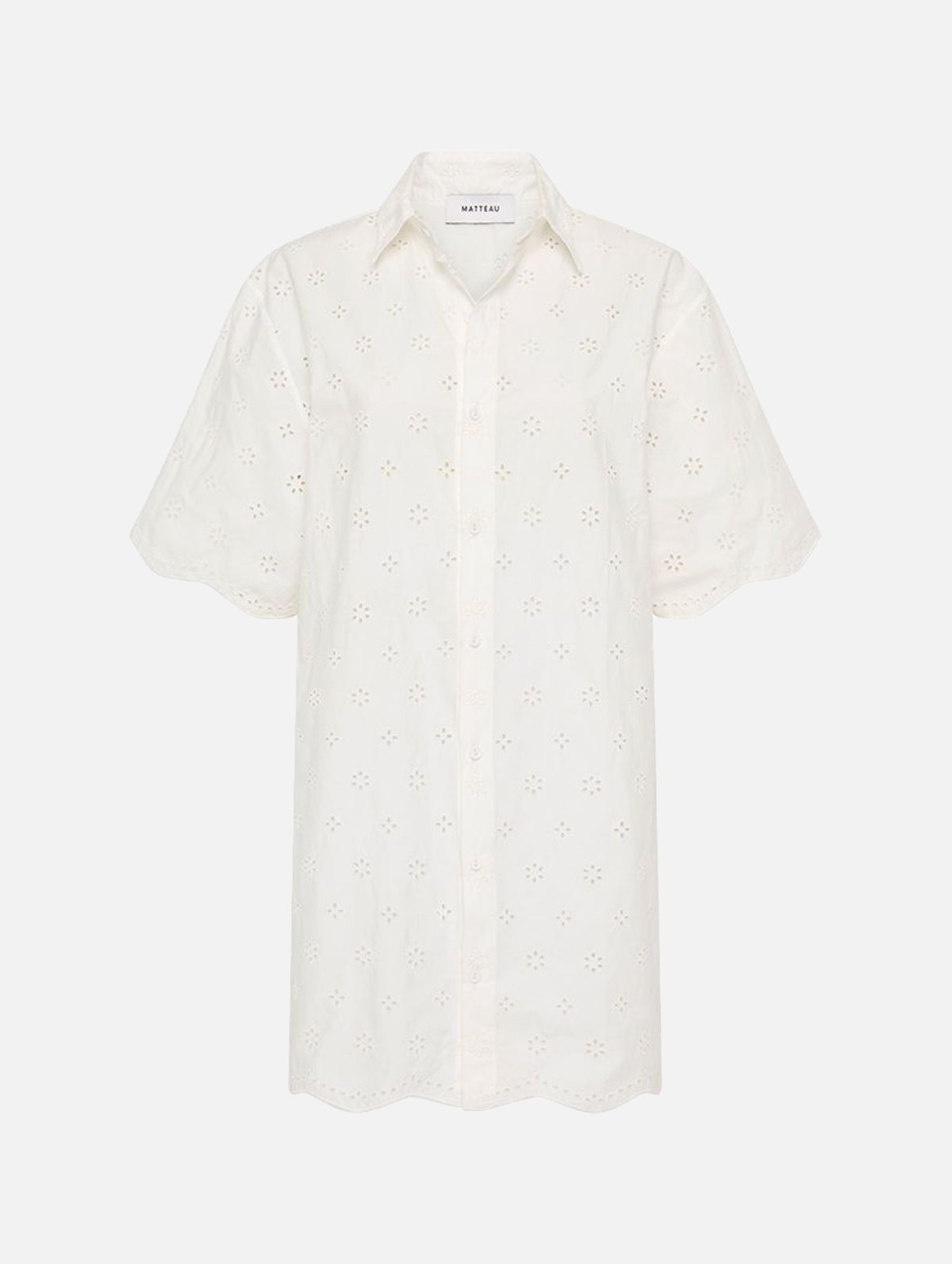 Broderie Mini Shirt Dress in White