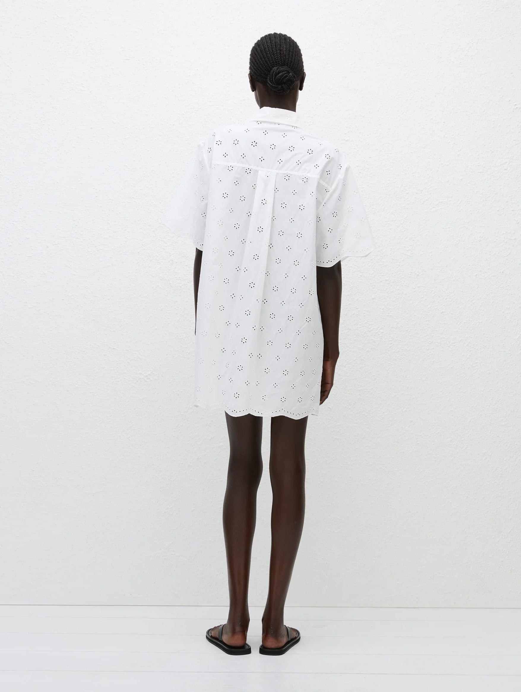 Broderie Mini Shirt Dress in White