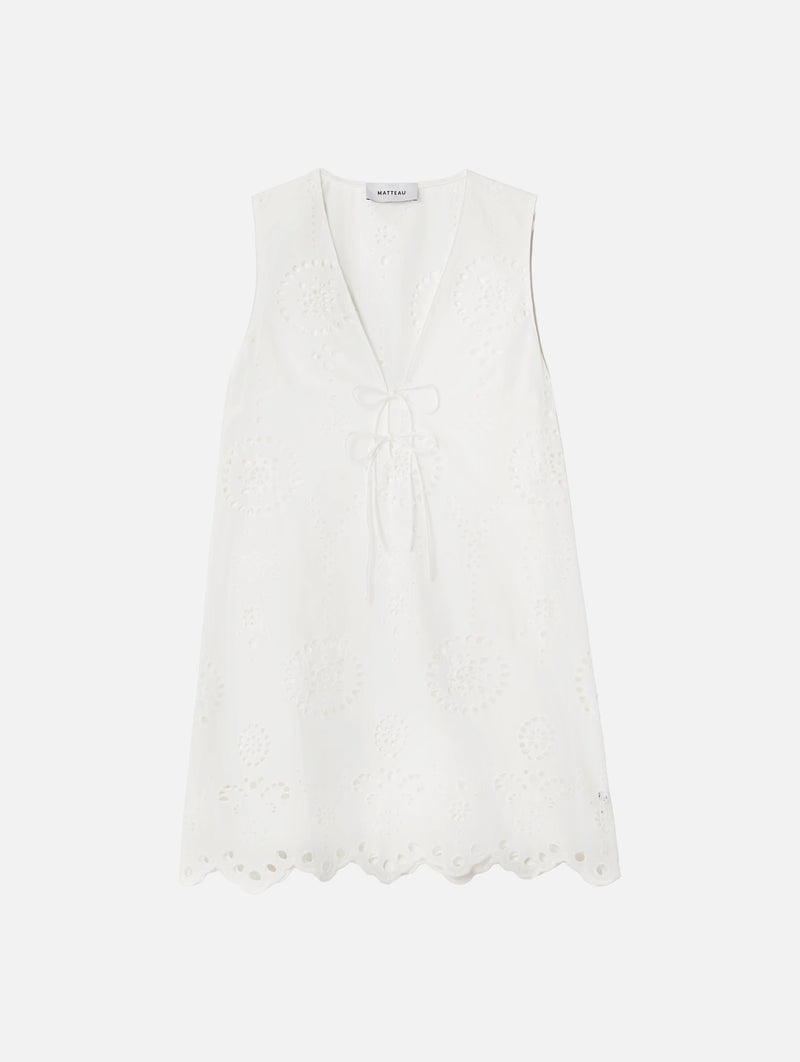 Broderie Tie Mini Dress in White