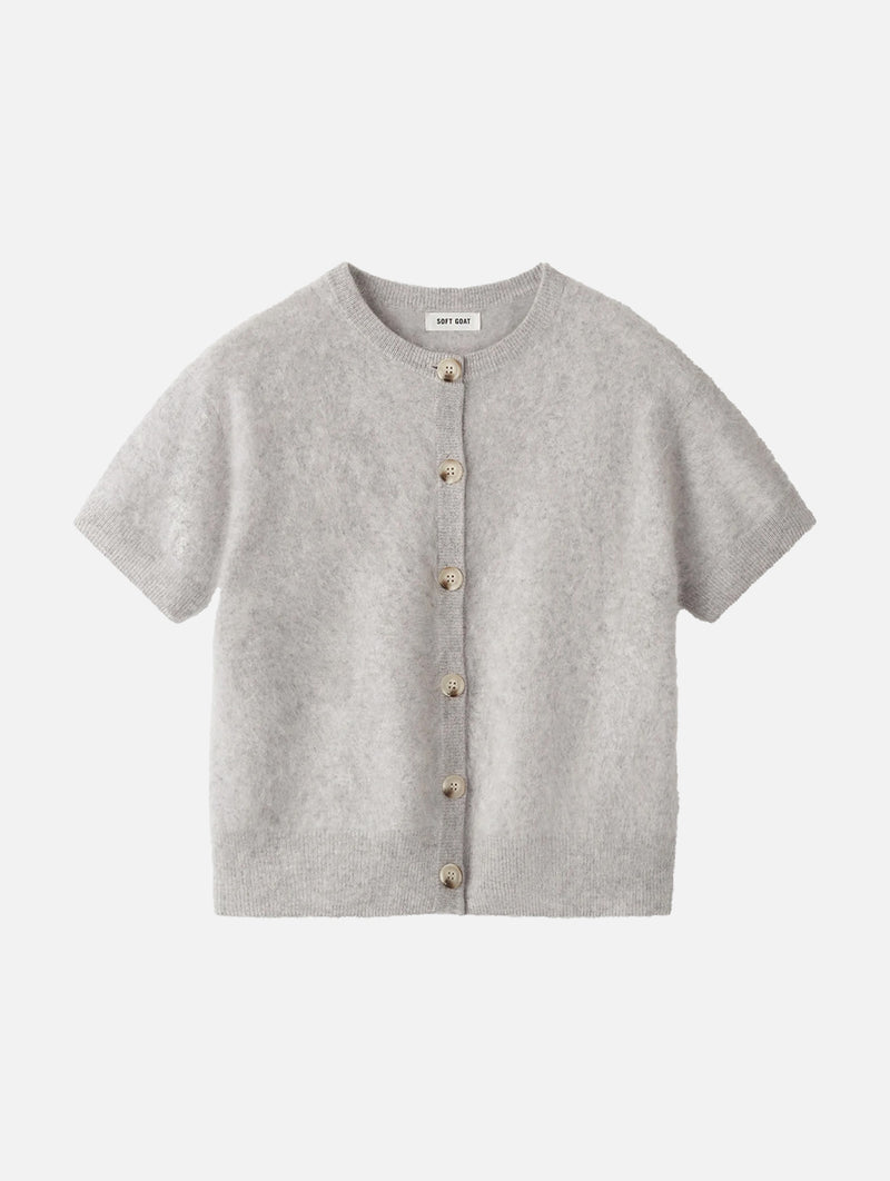 Brushed Cashmere Short Sleeve Cardigan in Grey