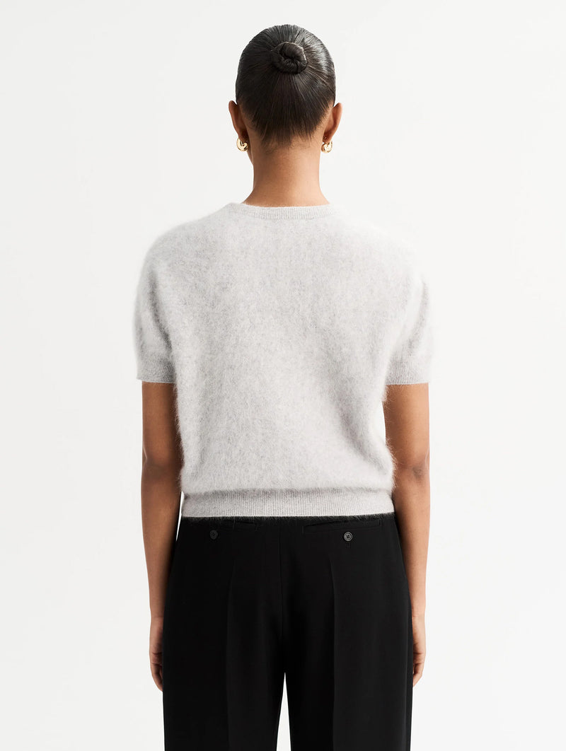 Brushed Cashmere Short Sleeve Cardigan in Grey