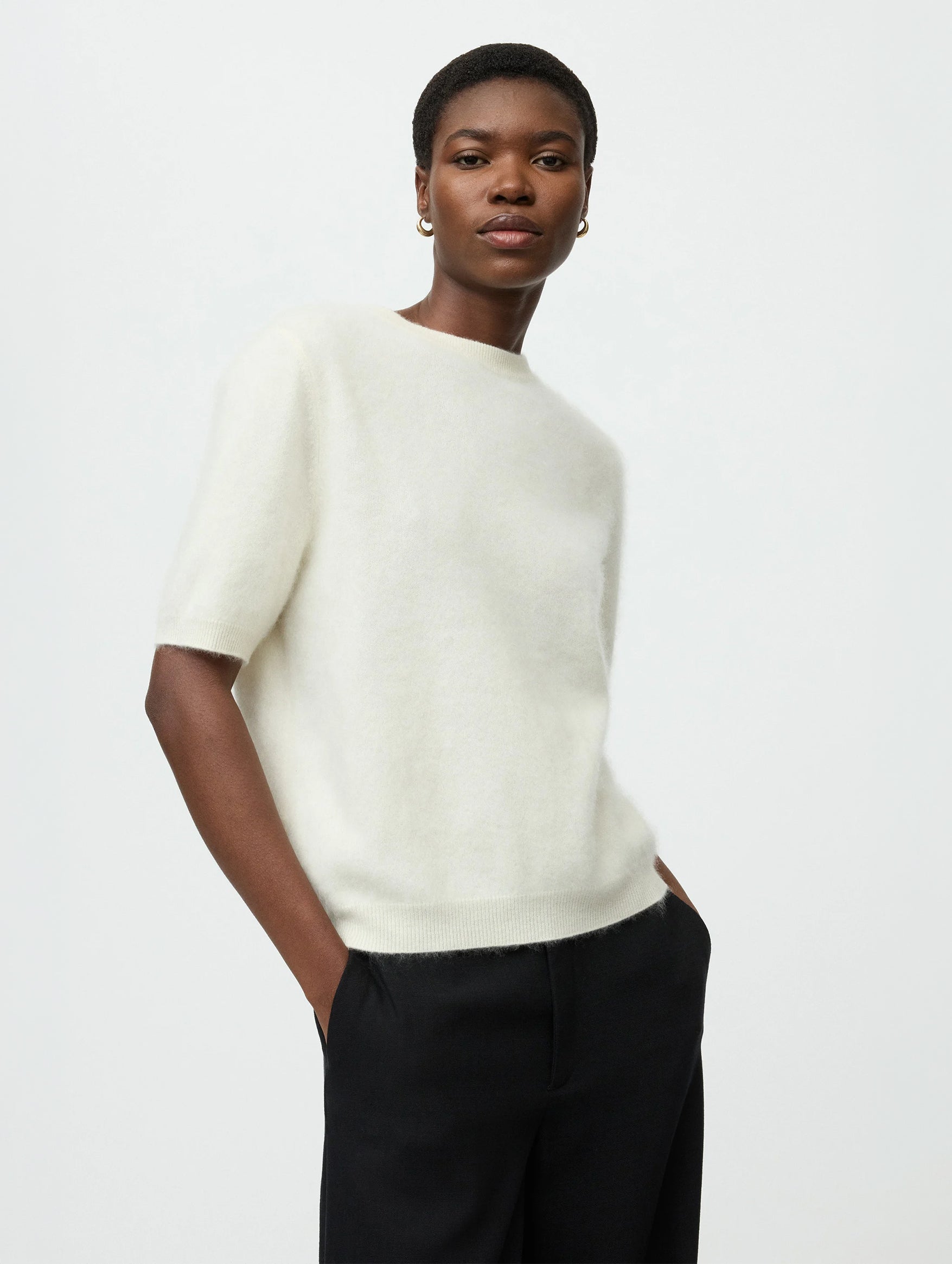 Brushed Short Sleeve in Feather White