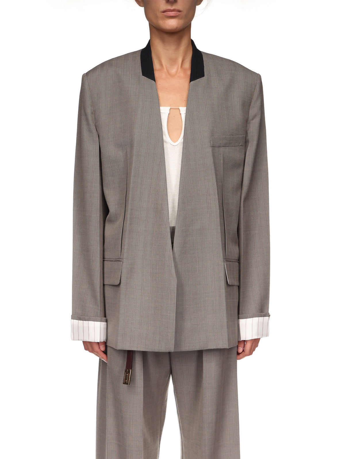 Collarless Jacket in Nickel